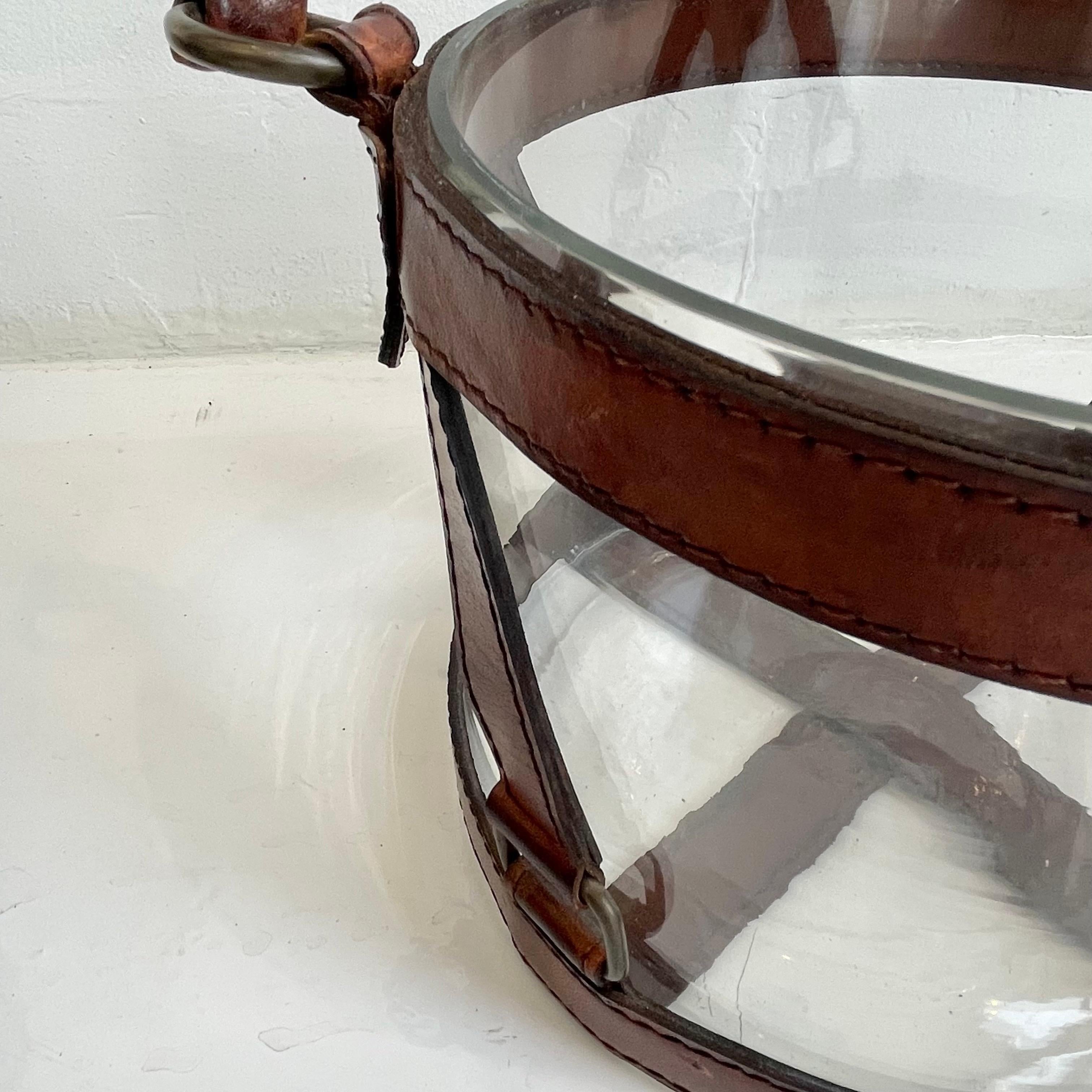 Jacques Adnet Style Leather and Glass Champagne Bucket 2