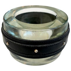 Adnet Style Leather and Glass Studded Ashtray Adnet Style Leather and Glass Studded Ashtray