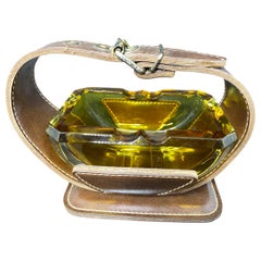 Cendrier en verre et similicuir de style Adnet Catchall Vintage