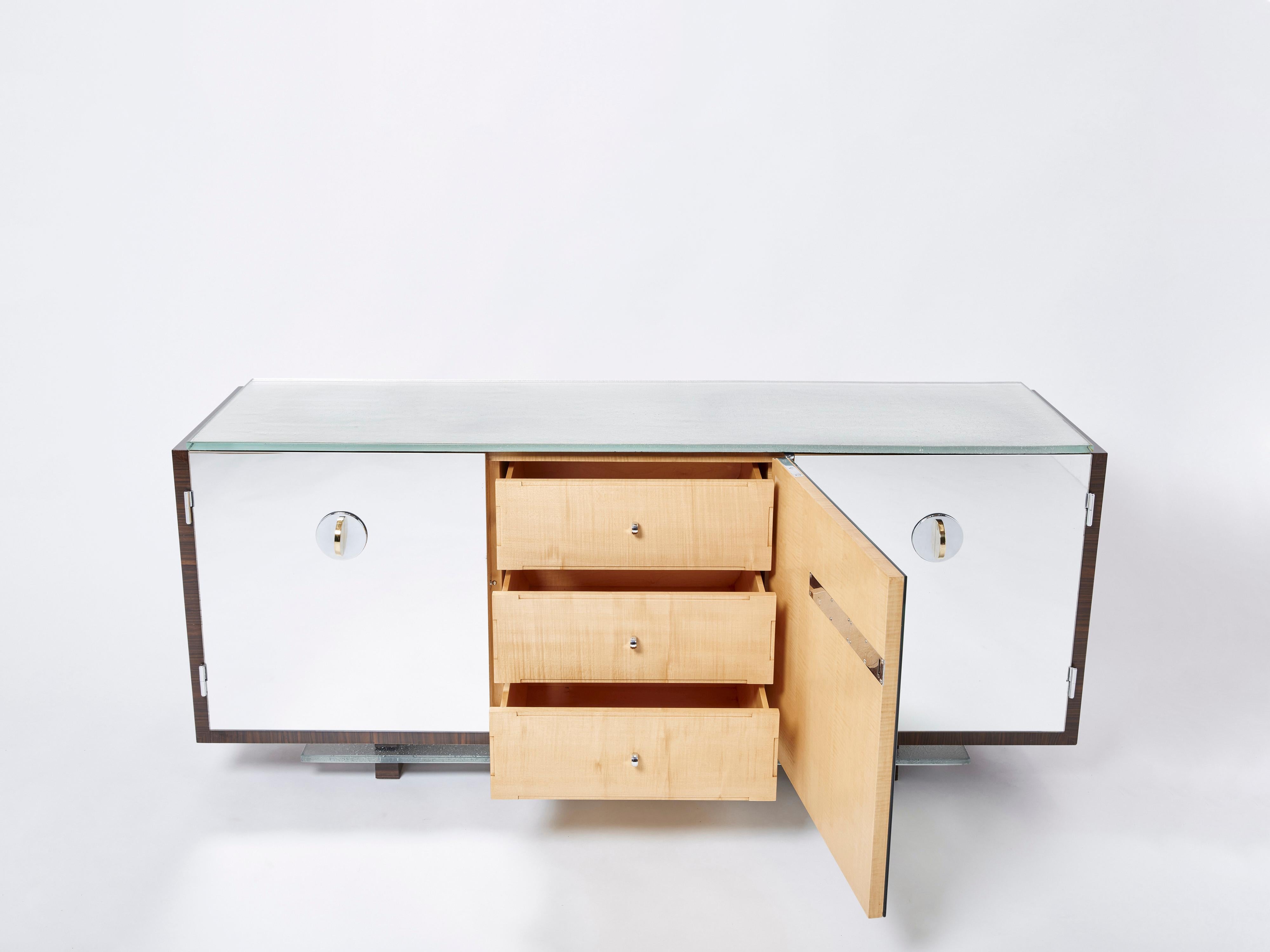 Anrichte aus verspiegeltem Makassar-Sideboard im Adnet-Stil aus Bergahornholz Alberto Pinto 1990 im Angebot 6