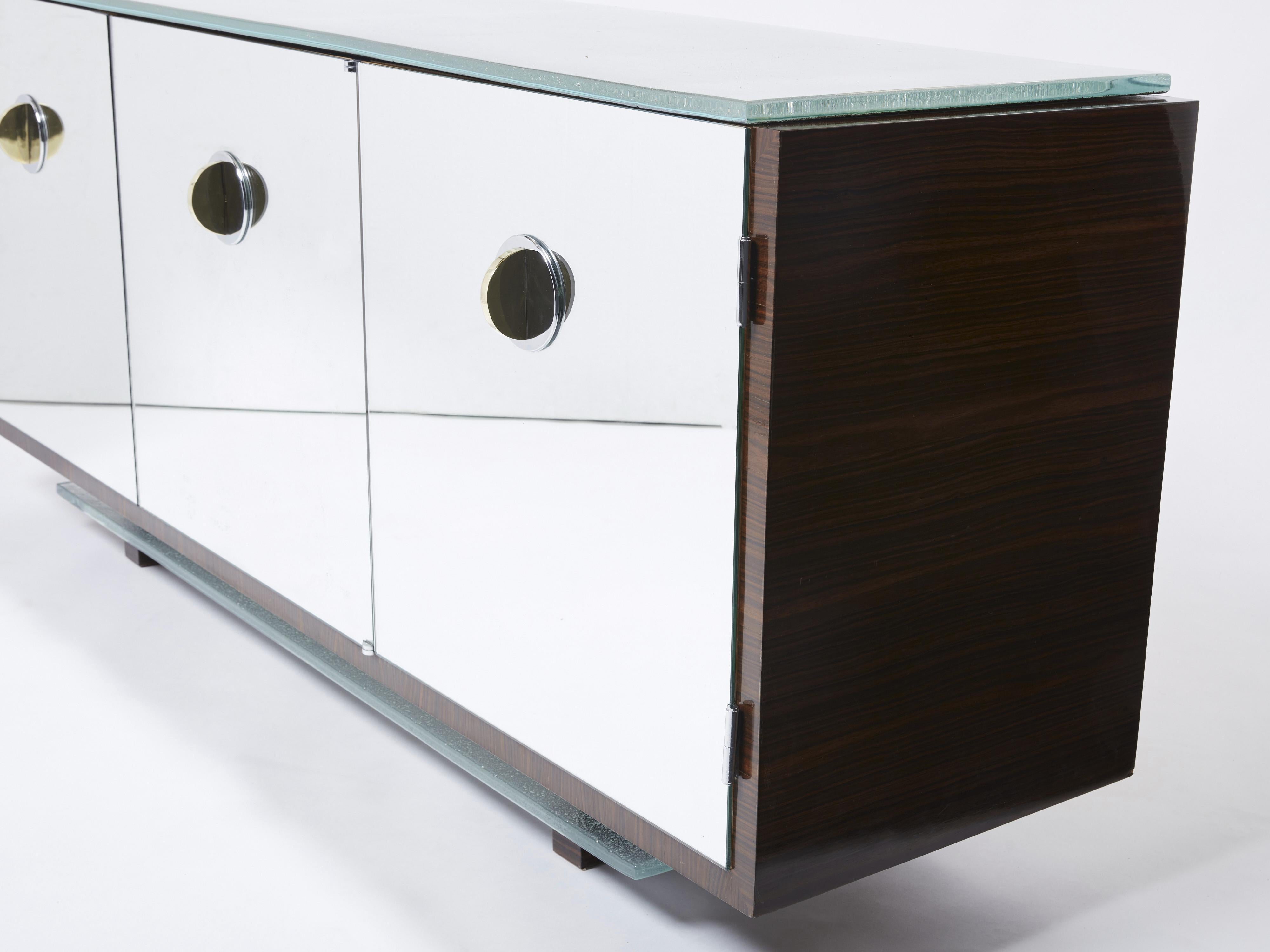 Adnet Style Mirrored Macassar Sycamore Sideboard Alberto Pinto 1990 For Sale 1