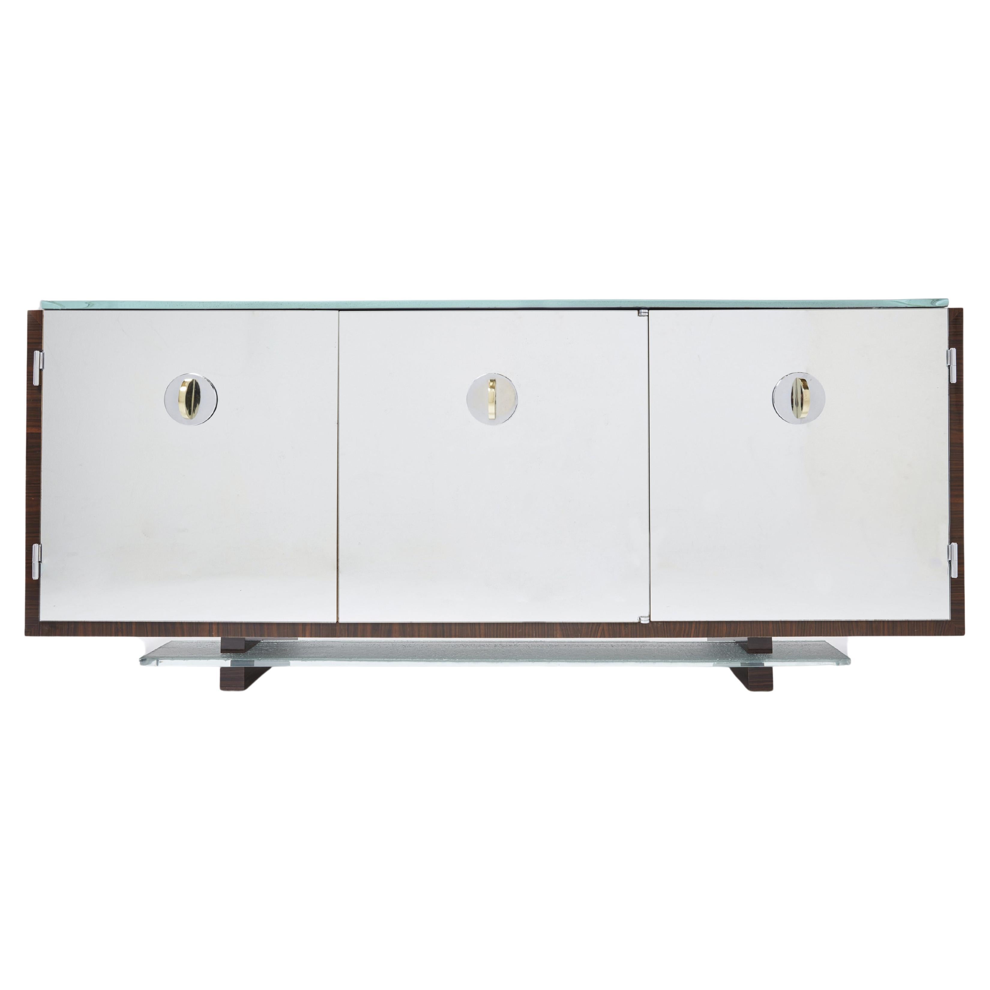 Anrichte aus verspiegeltem Makassar-Sideboard im Adnet-Stil aus Bergahornholz Alberto Pinto 1990 im Angebot