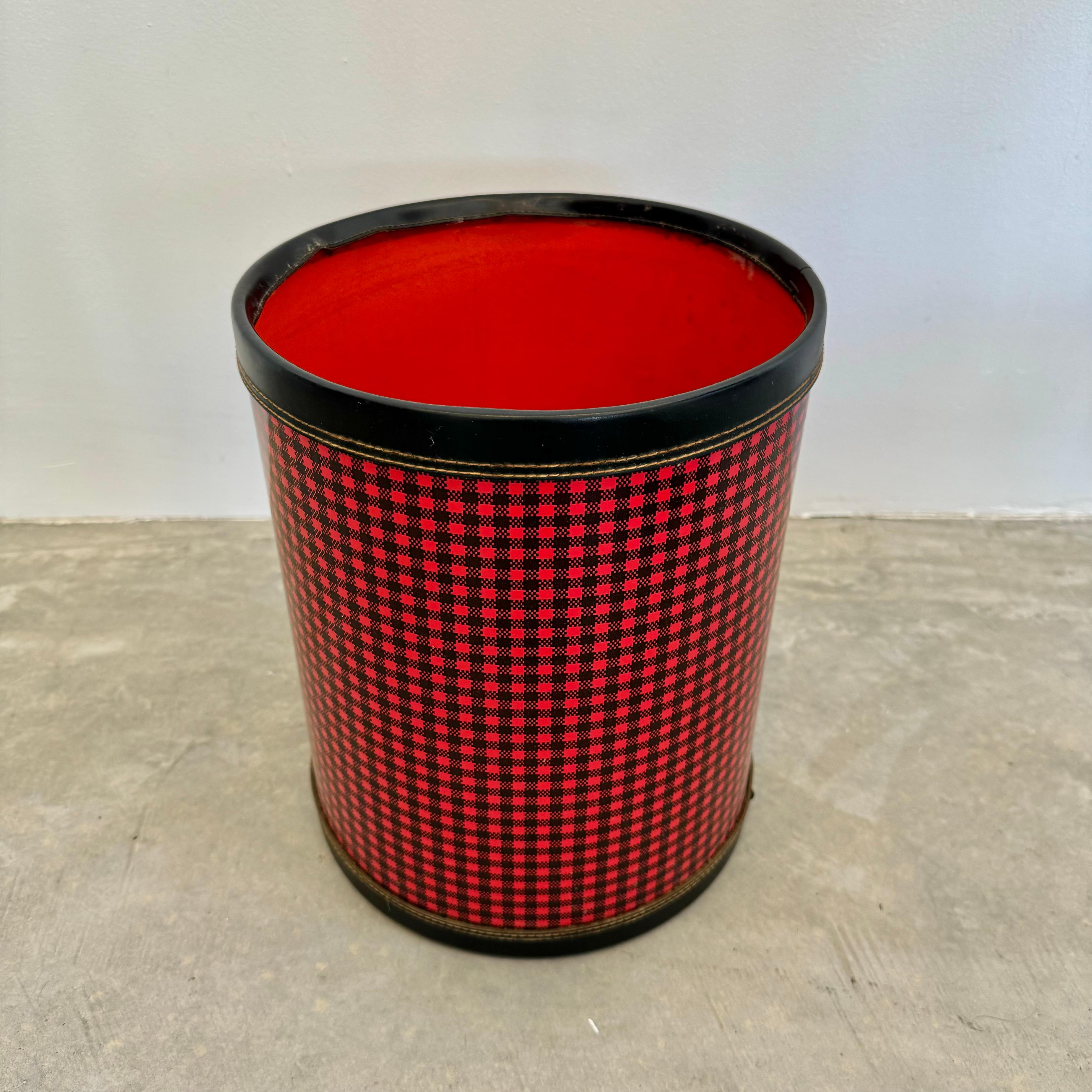 French Adnet Style Plaid Waste Basket, 1950s France For Sale