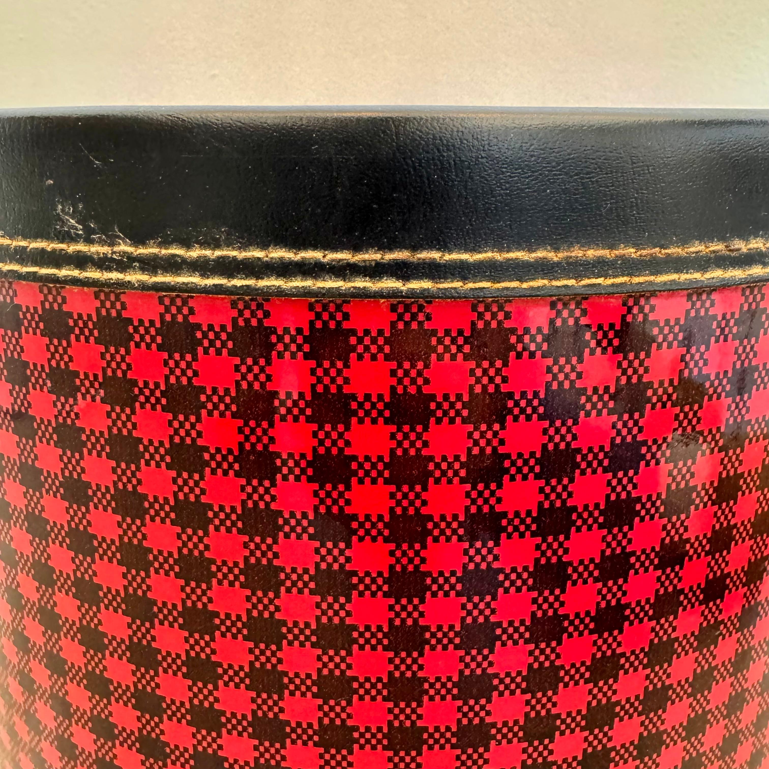 Adnet Style Plaid Waste Basket, 1950s France In Good Condition For Sale In Los Angeles, CA