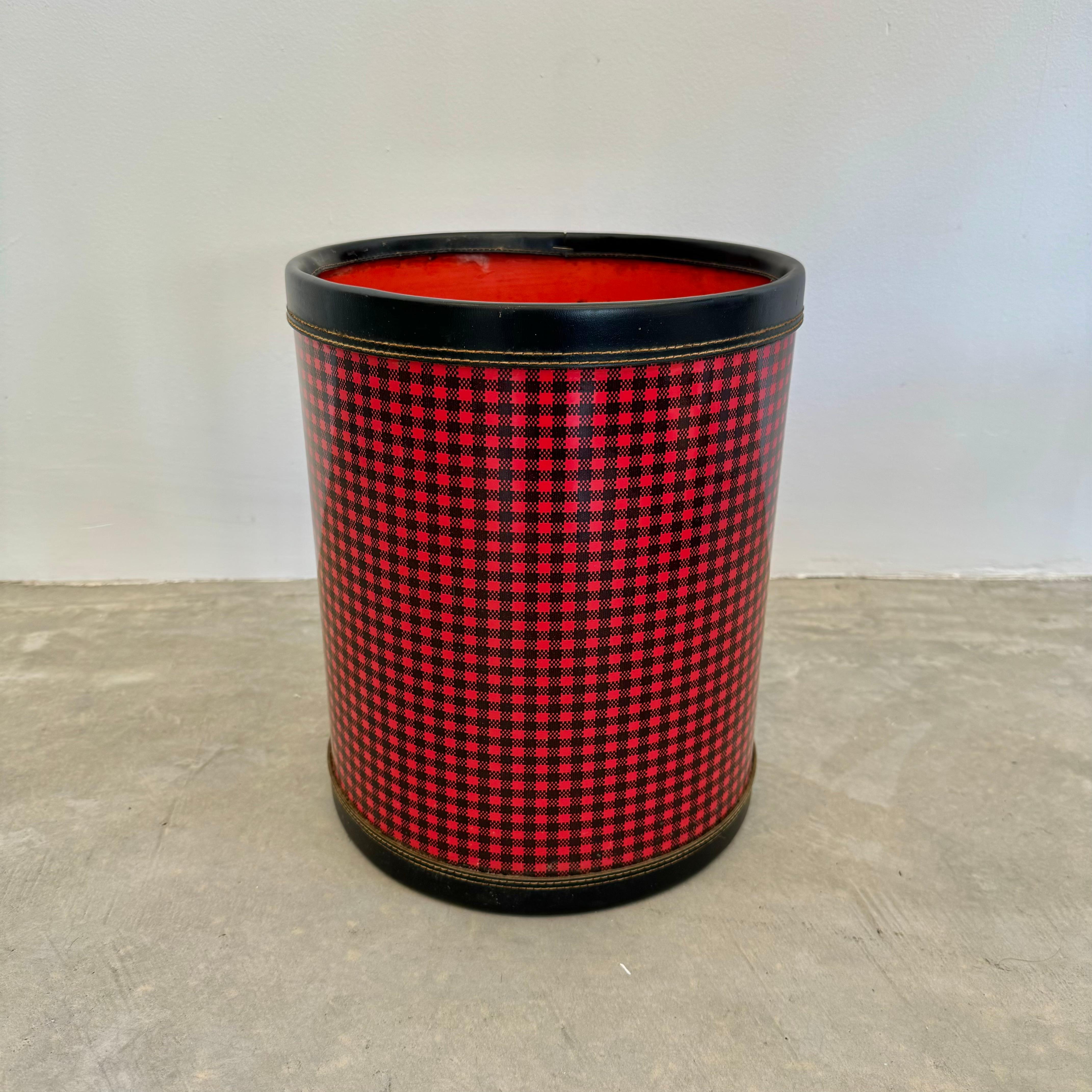 Mid-20th Century Adnet Style Plaid Waste Basket, 1950s France For Sale