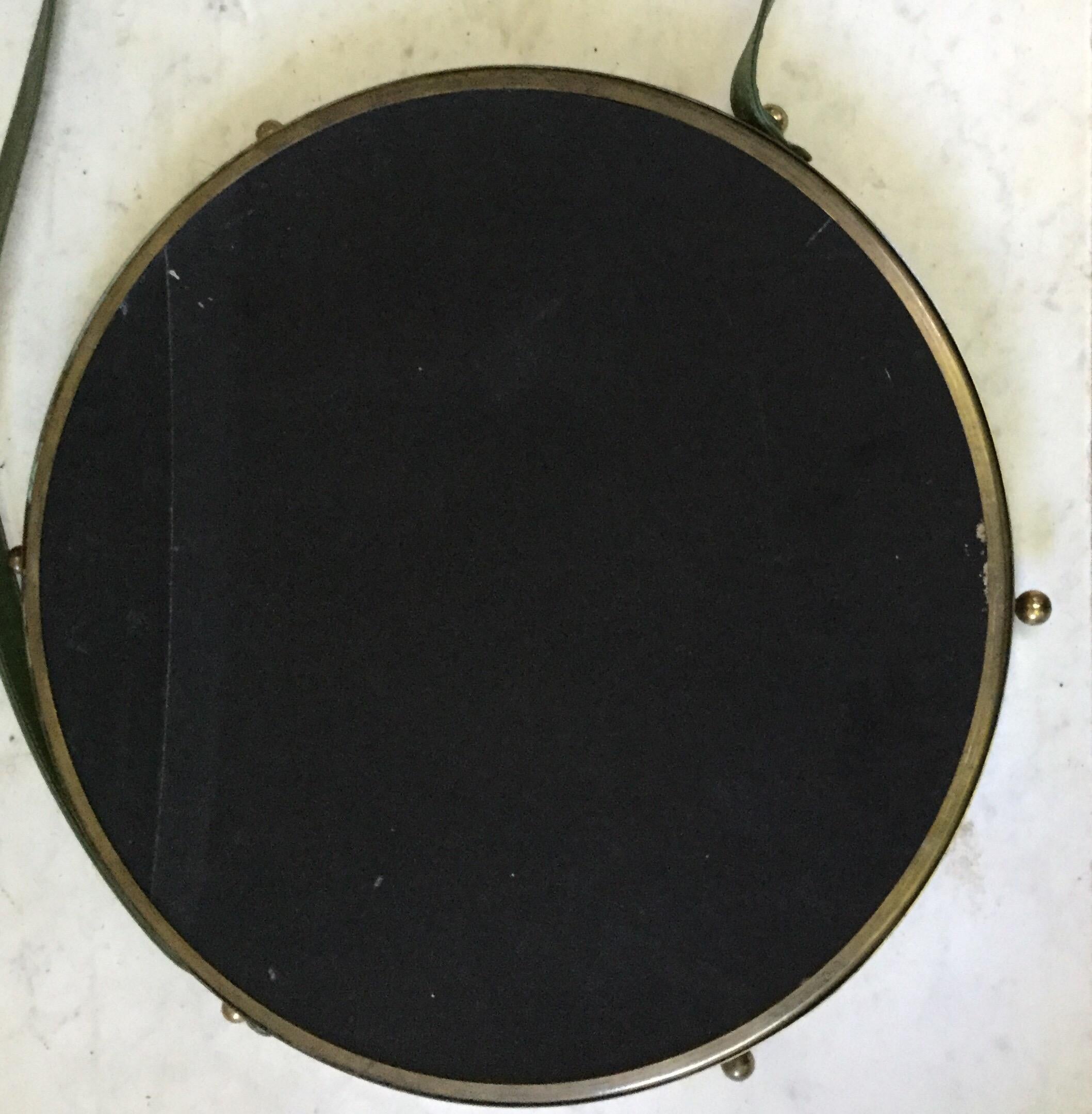 French Adnet-Style Round Convex Mirror, circa 1950