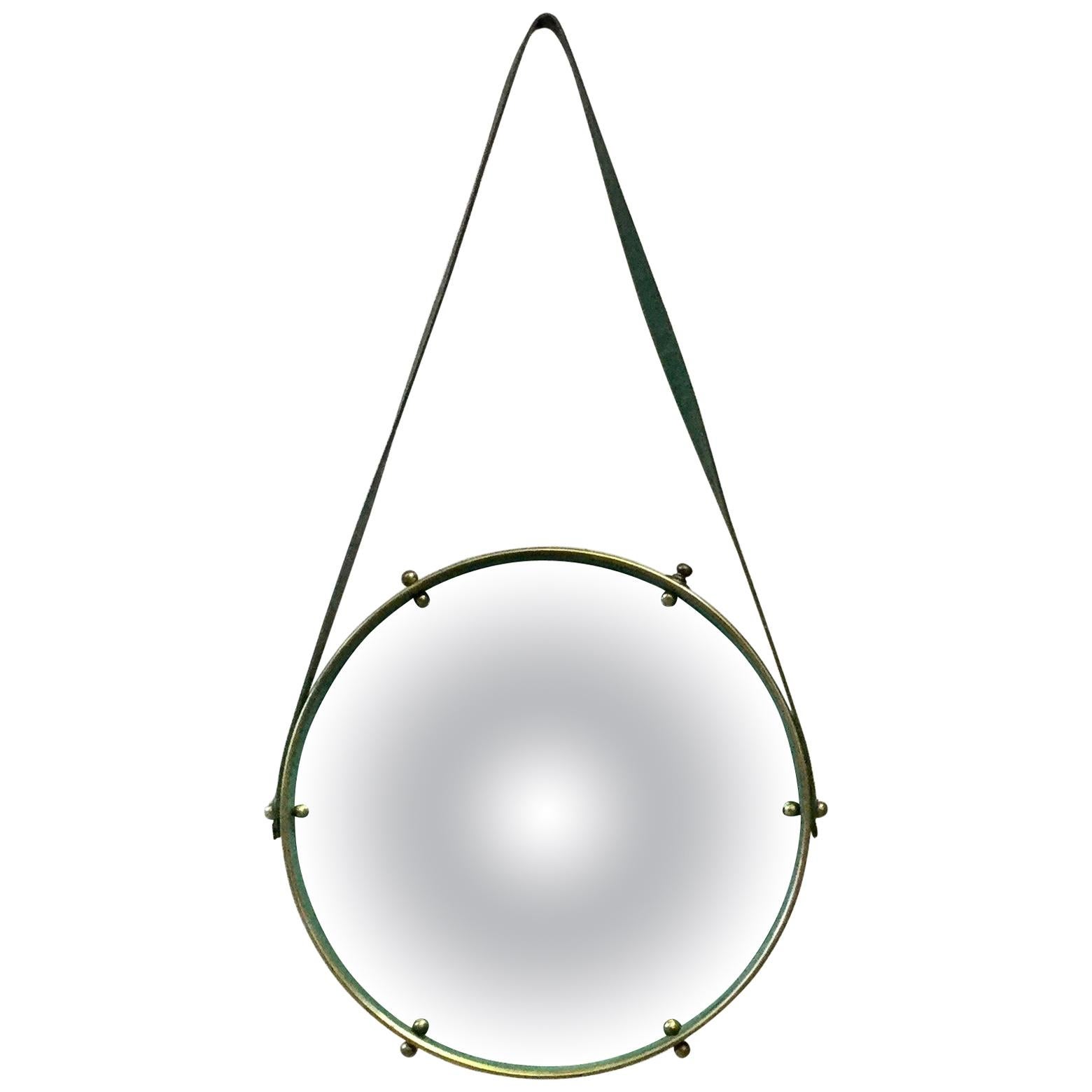 Adnet-Style Round Convex Mirror, circa 1950