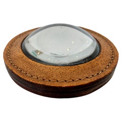 Adnet Style Saddle Leather and Glass Desktop Loupe