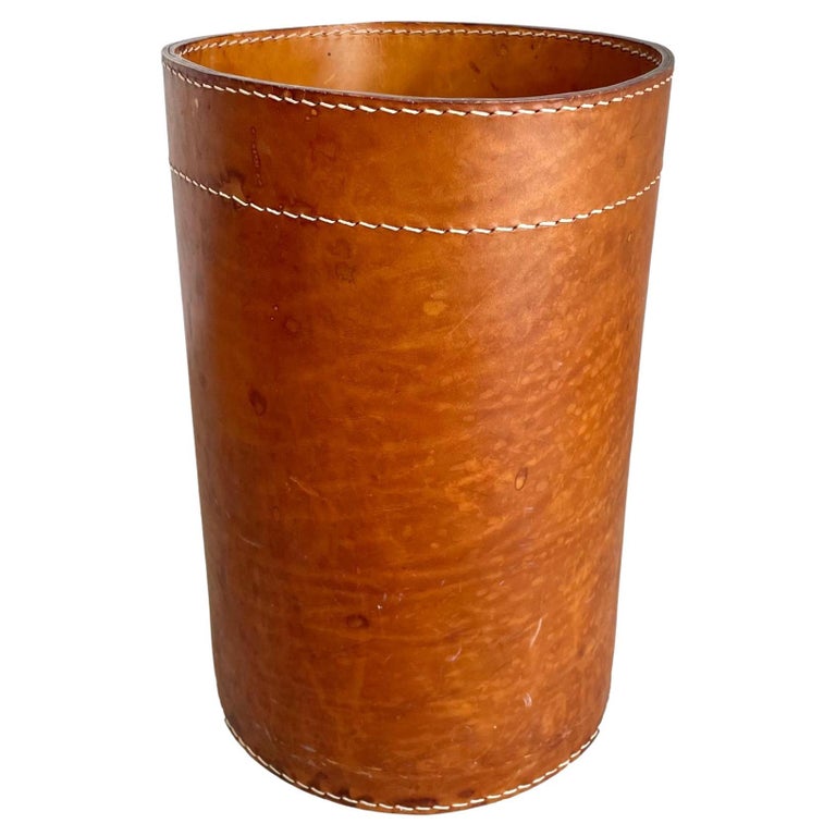 Style Saddle Leather Waste Basket, 1950s France For Sale at 1stDibs