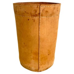 Retro Adnet Style Saddle Leather Waste Basket, 1950s France