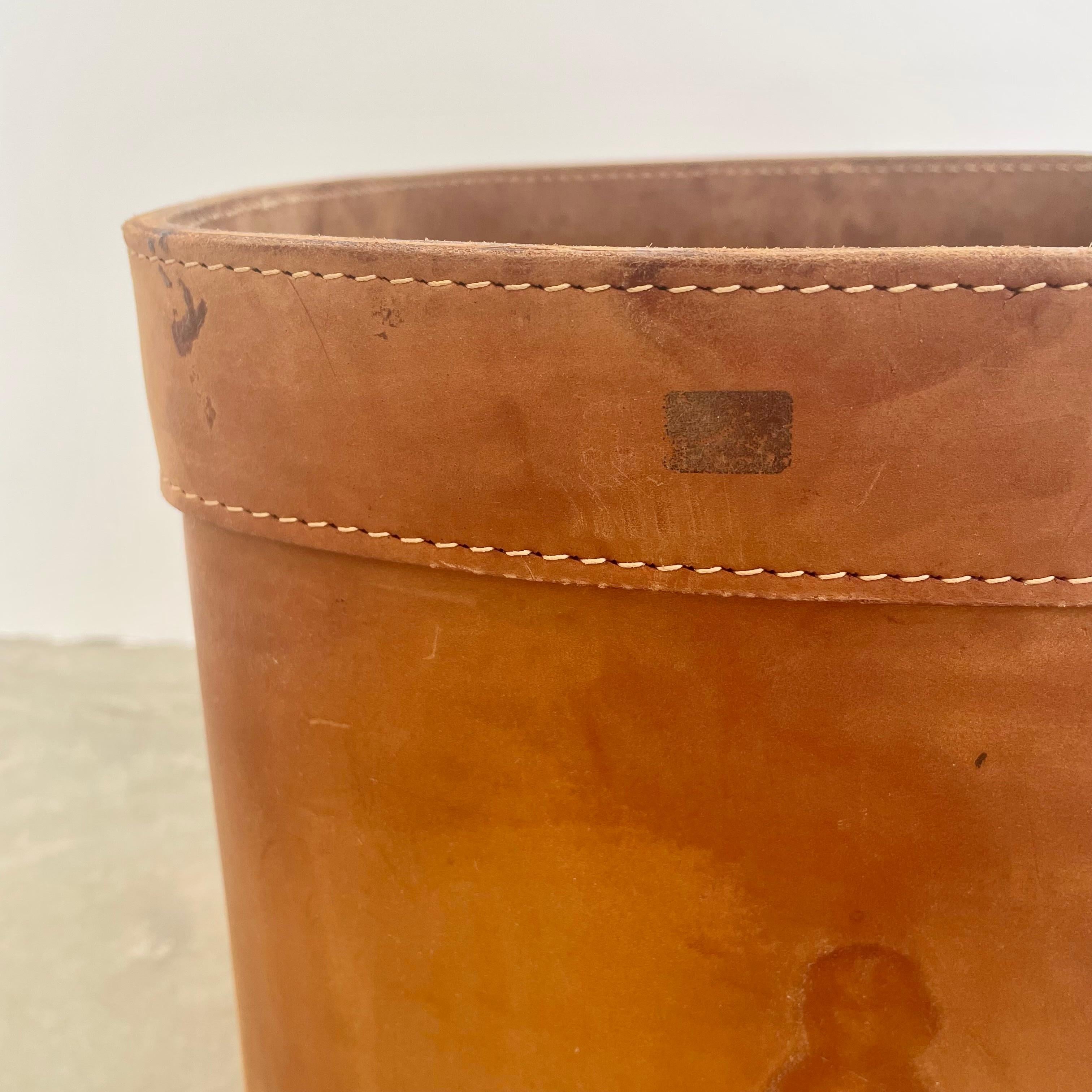 Mid-20th Century Adnet Style Saddle Leather Waste Basket, 1960s France
