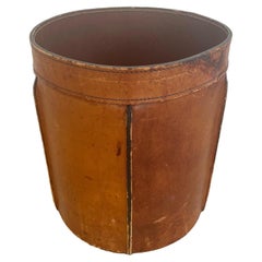 Adnet Style Saddle Leather Waste Basket, 1960s France