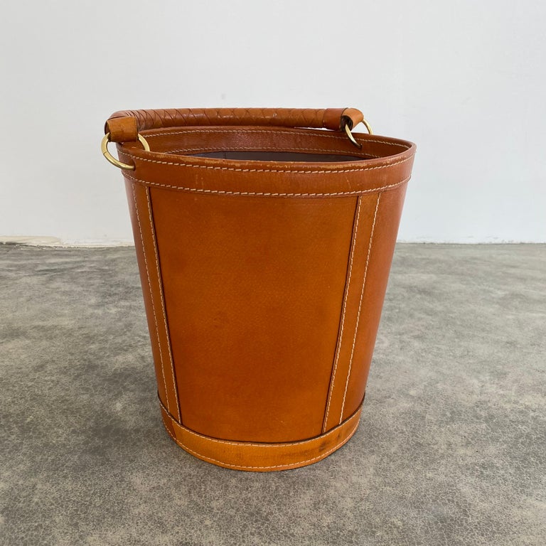 Style Saddle Leather Waste Basket at 1stDibs