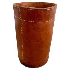 Adnet Style Saddle Leather Waste Basket