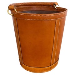 Adnet Style Saddle Leather Waste Basket