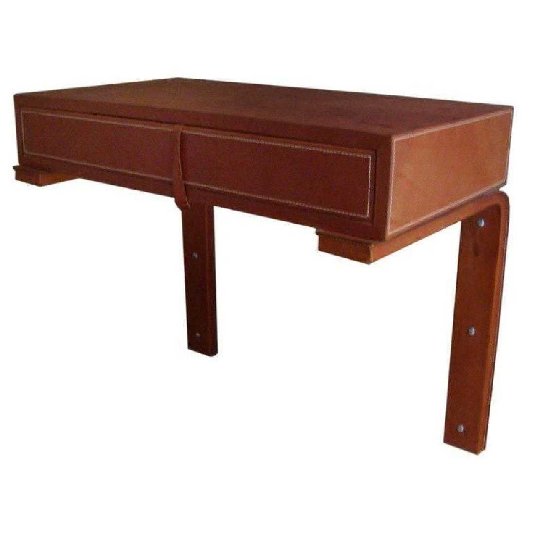 Adnet Style Saddle Stitched Leather Cantilevered Wall Console For Sale 9