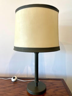 Adnet Style Vintage Green Leather and Parchment Shade Table Lamp