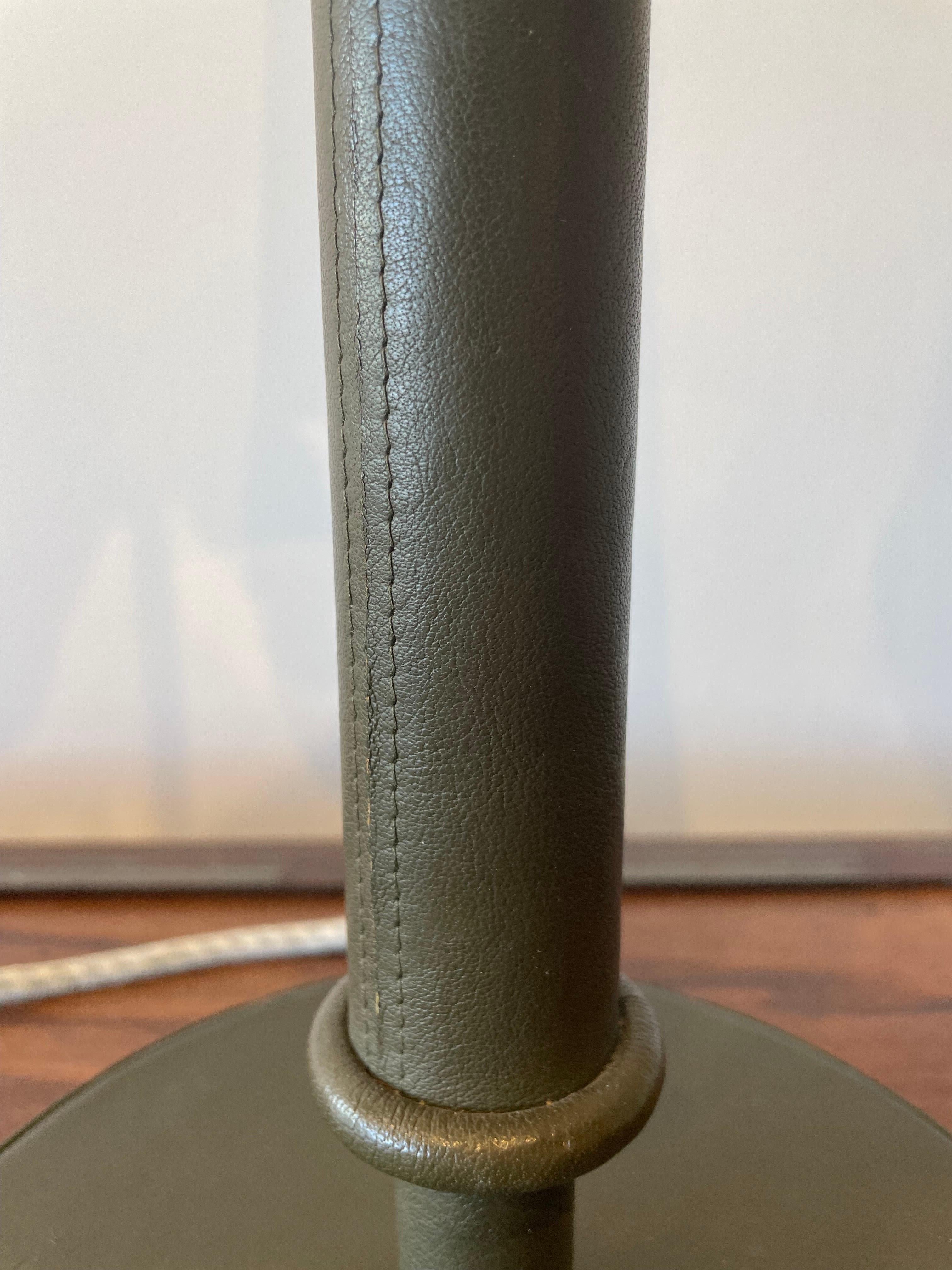 Adnet Style Vintage Green Leather and Parchment Shade Table Lamp In Good Condition In East Hampton, NY