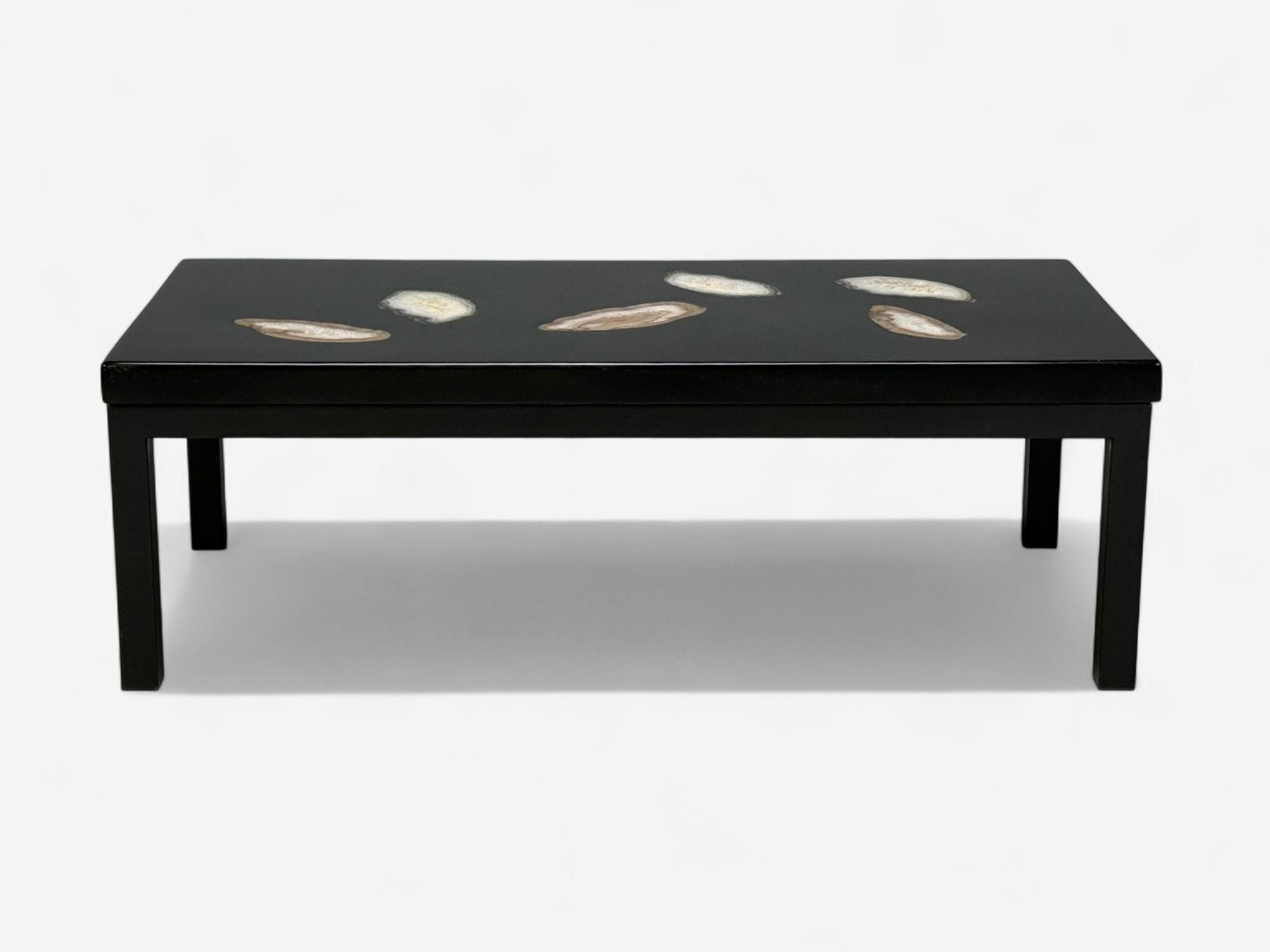 Mid-Century Modern Ado Chale, résine noire, agate, table basse, Belgique, années 1990 en vente