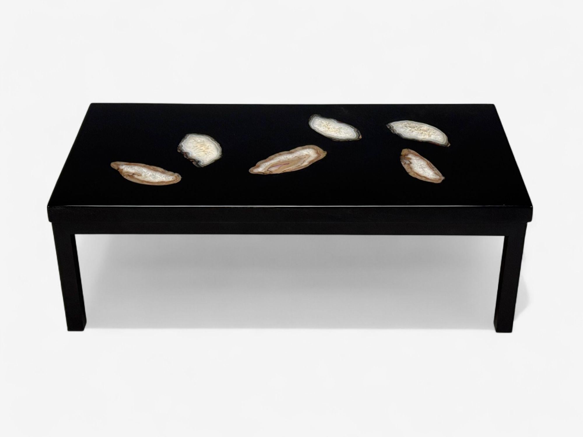 Ado Chale, résine noire, agate, table basse, Belgique, années 1990 Bon état - En vente à Manhasset, NY
