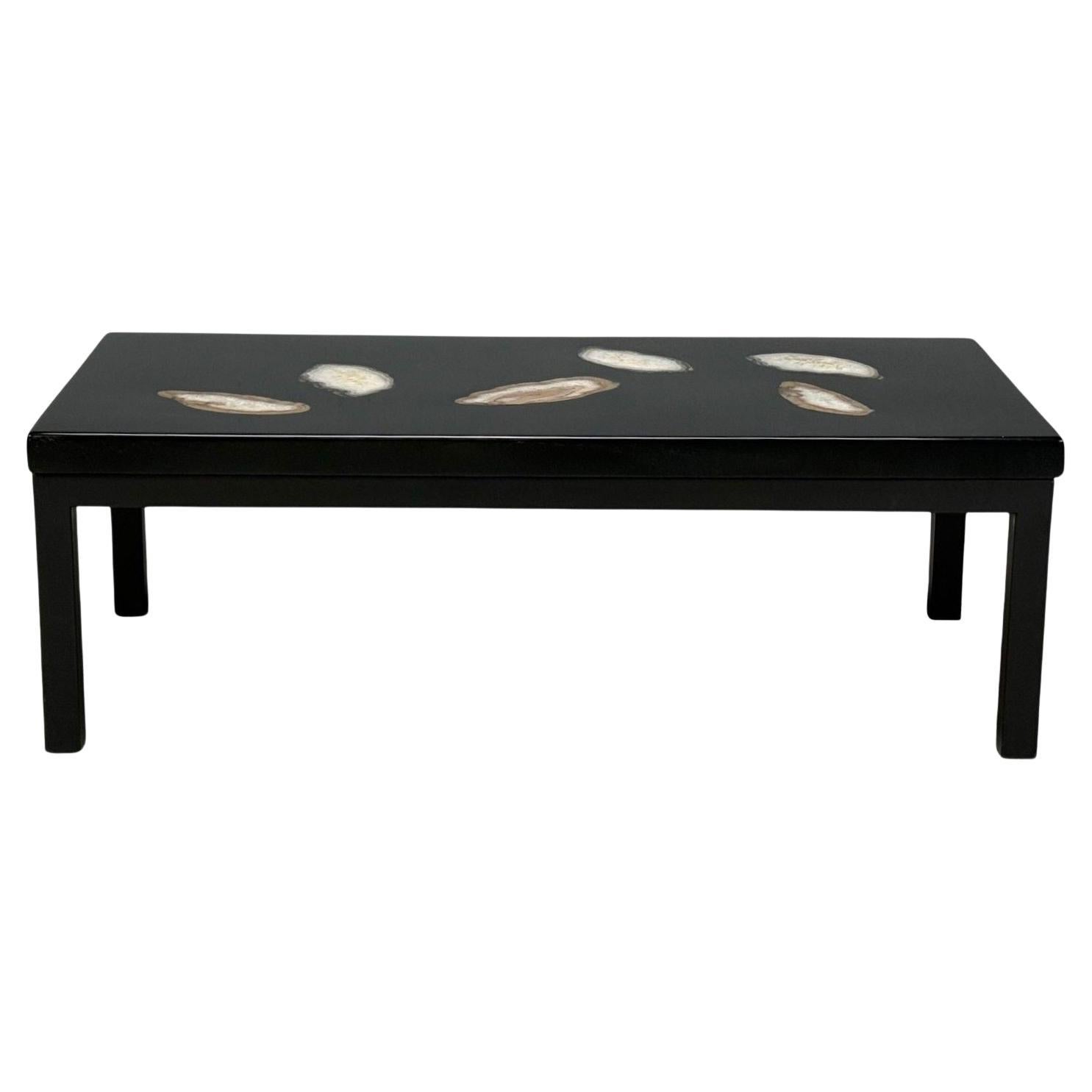 Ado Chale, résine noire, agate, table basse, Belgique, années 1990