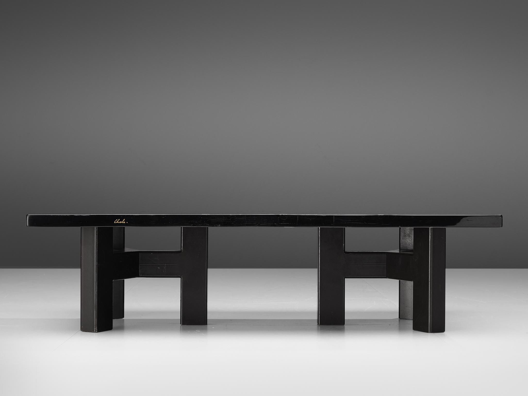 Mid-Century Modern Ado Chale Black Resin Coffee Table Inlayed with Hematite