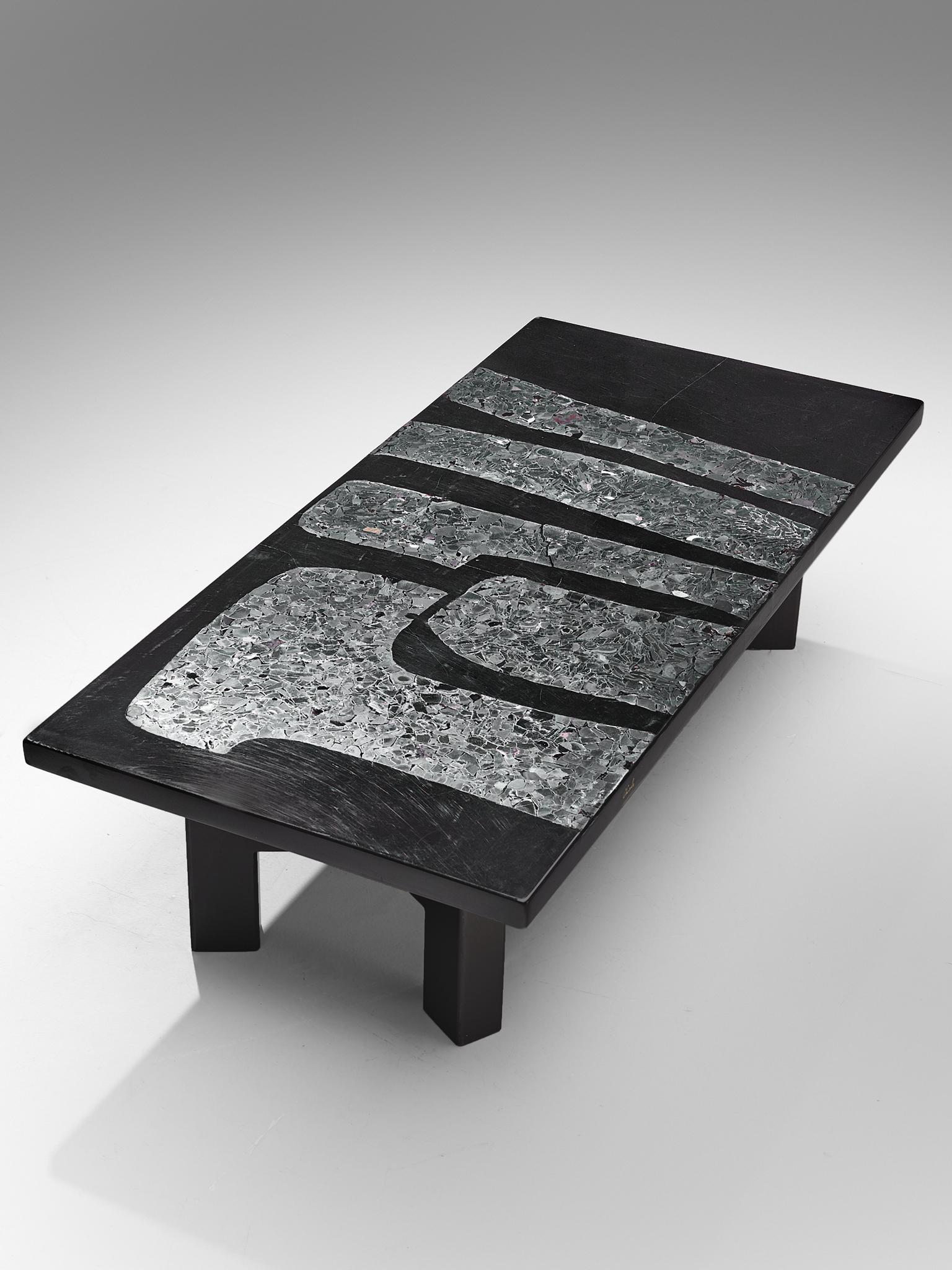 Belgian Ado Chale Black Resin Coffee Table Inlayed with Hematite