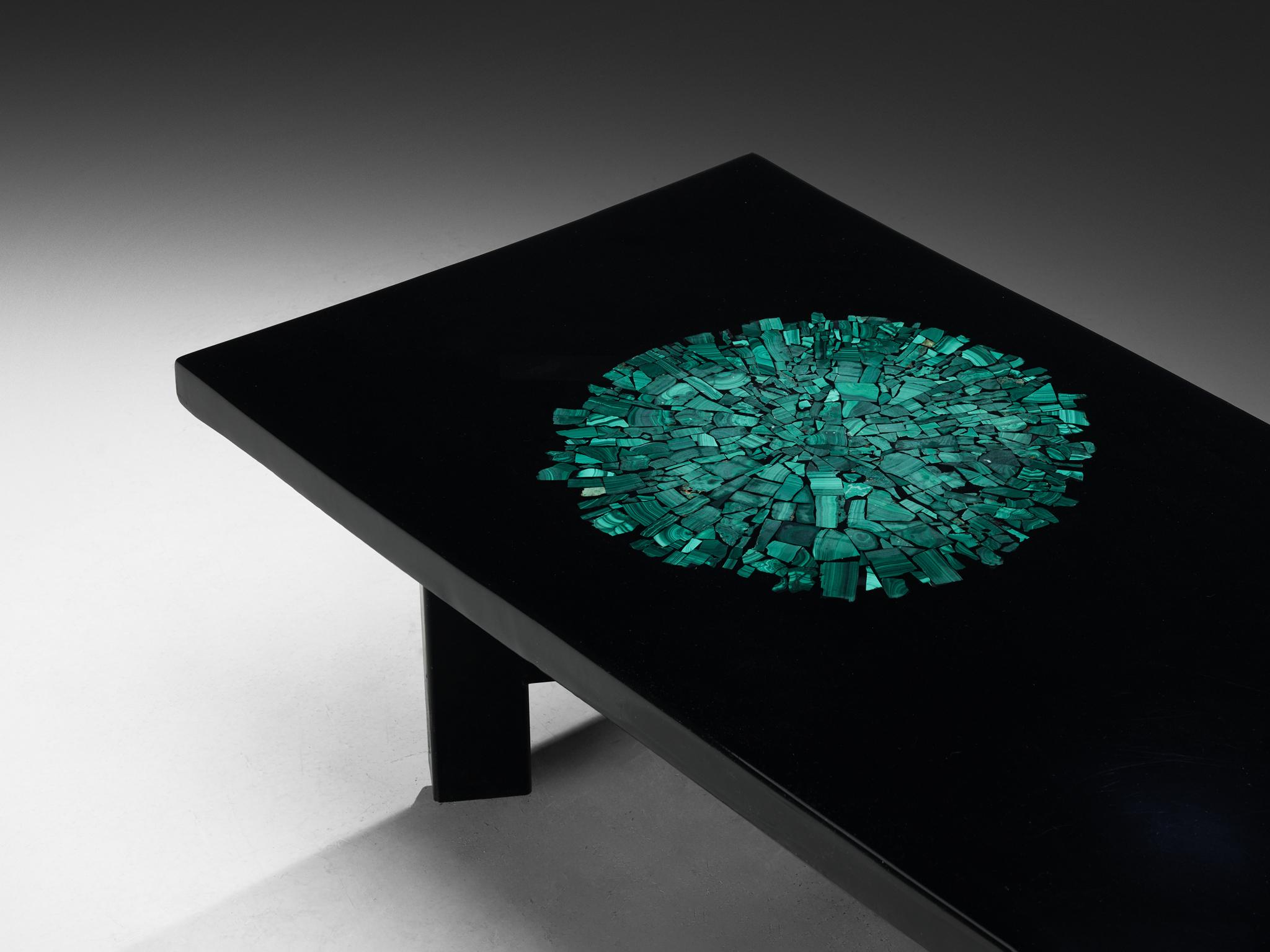 Fin du 20e siècle Table basse en résine noire incrustée de malachite Ado Chale en vente