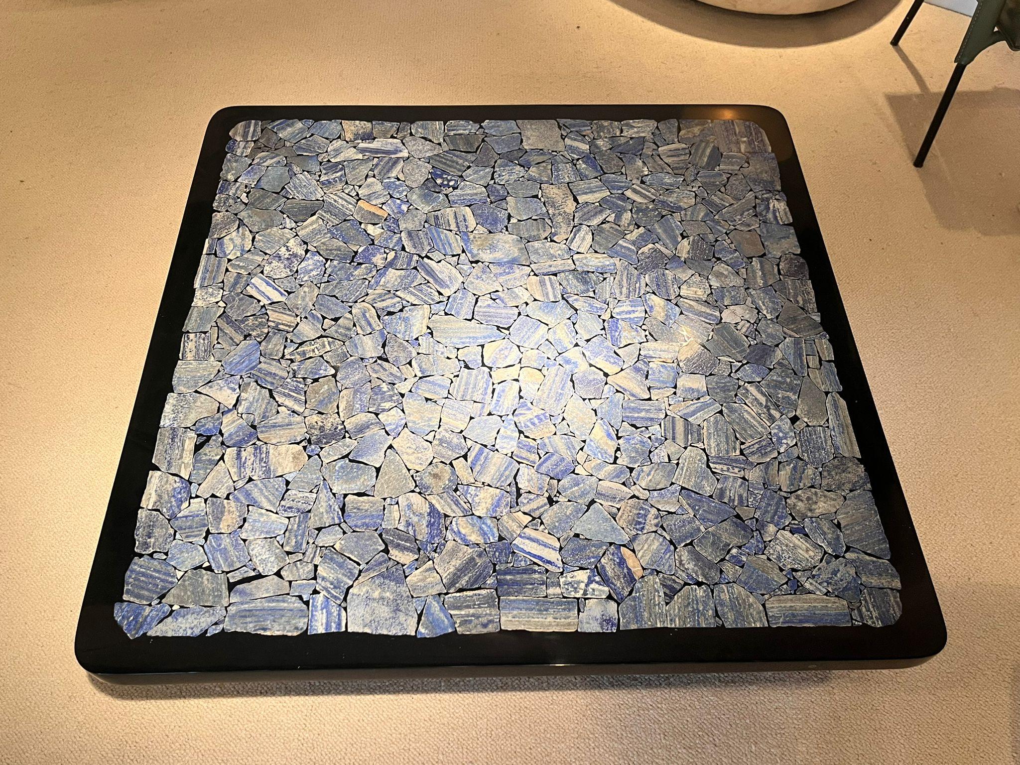 Ado Chale
Lapis lazuli, resin, and painted steel mosaic. Signed by the artist. France, circa 1970 
H 35  W 120 cm  D 120.  cm