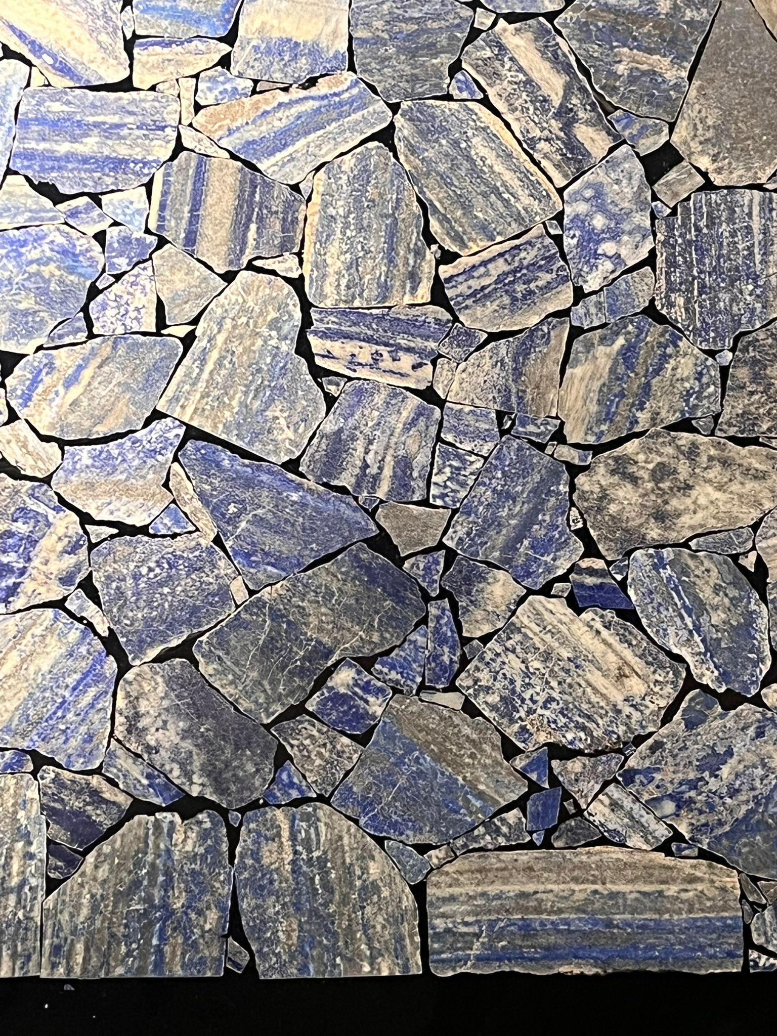 Ado Chale, Center Table in Lapis Lazuli, Resin and Lacquered Metal, circa For Sale 1