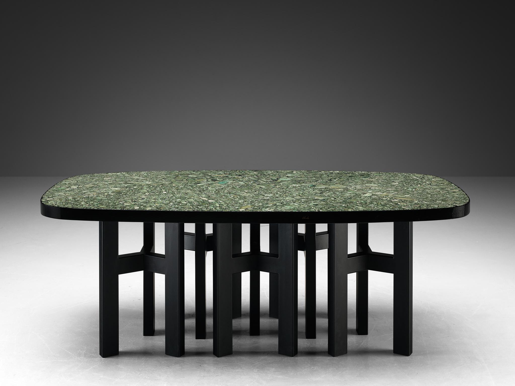 Belgian Ado Chale Oval Dining Table with Mosaic Top in Jade Wyoming 