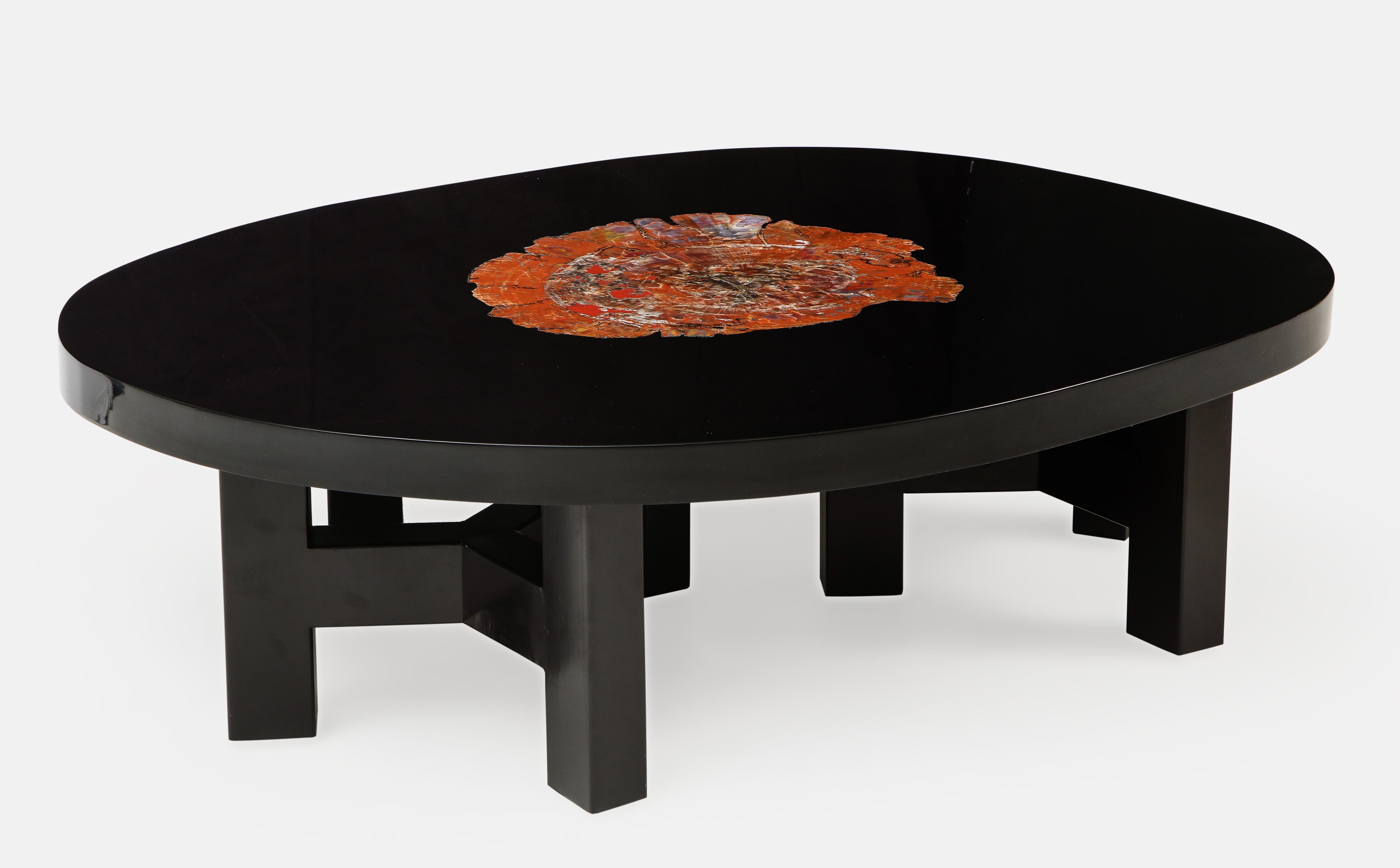 Mid-Century Modern Ado Chale Rare Resin and Arizona Petrified Sequoia Wood Coffee Table