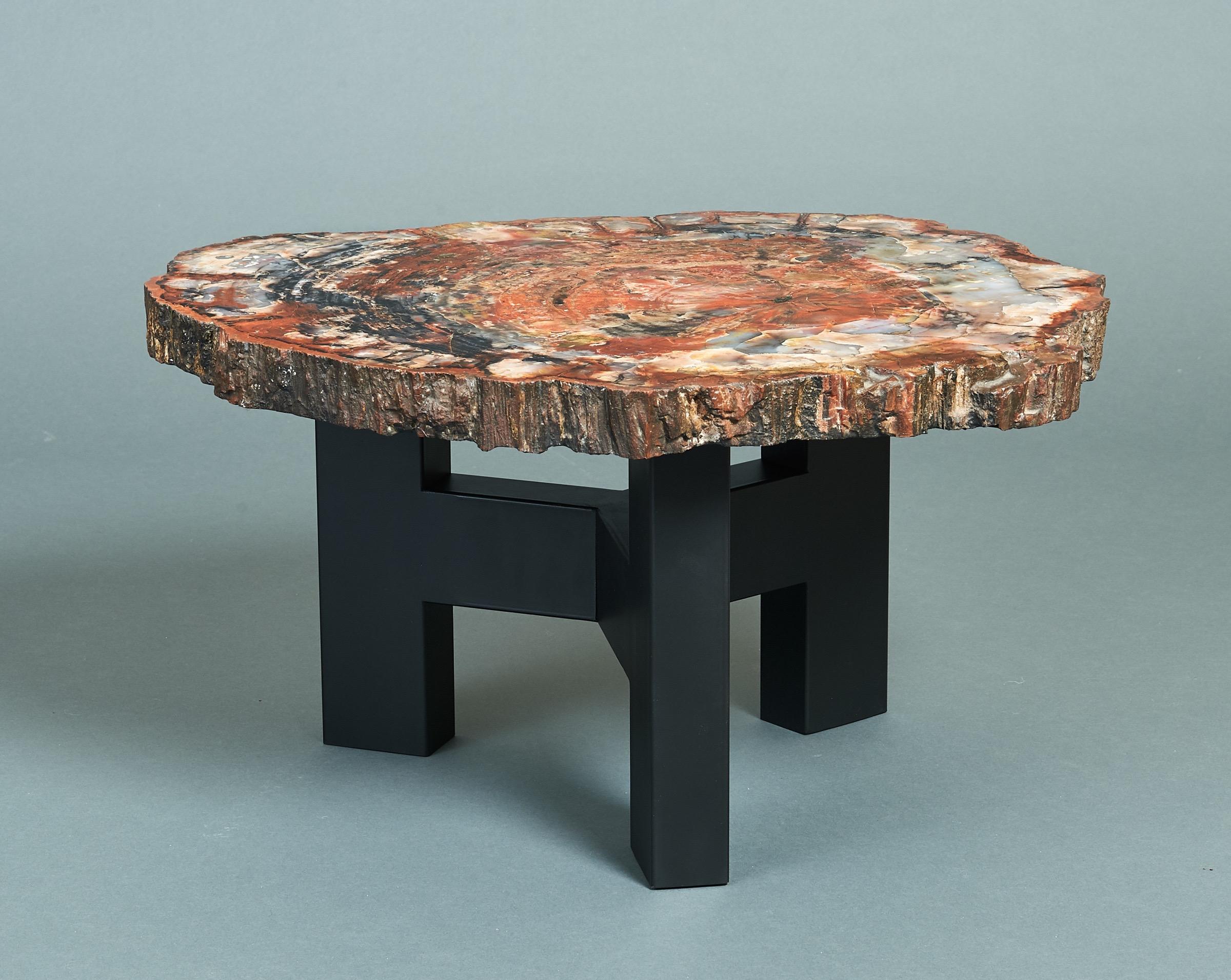 Belge Table basse rare Ado Chale en bois pétrifié et acier, Belgique, 1968 en vente