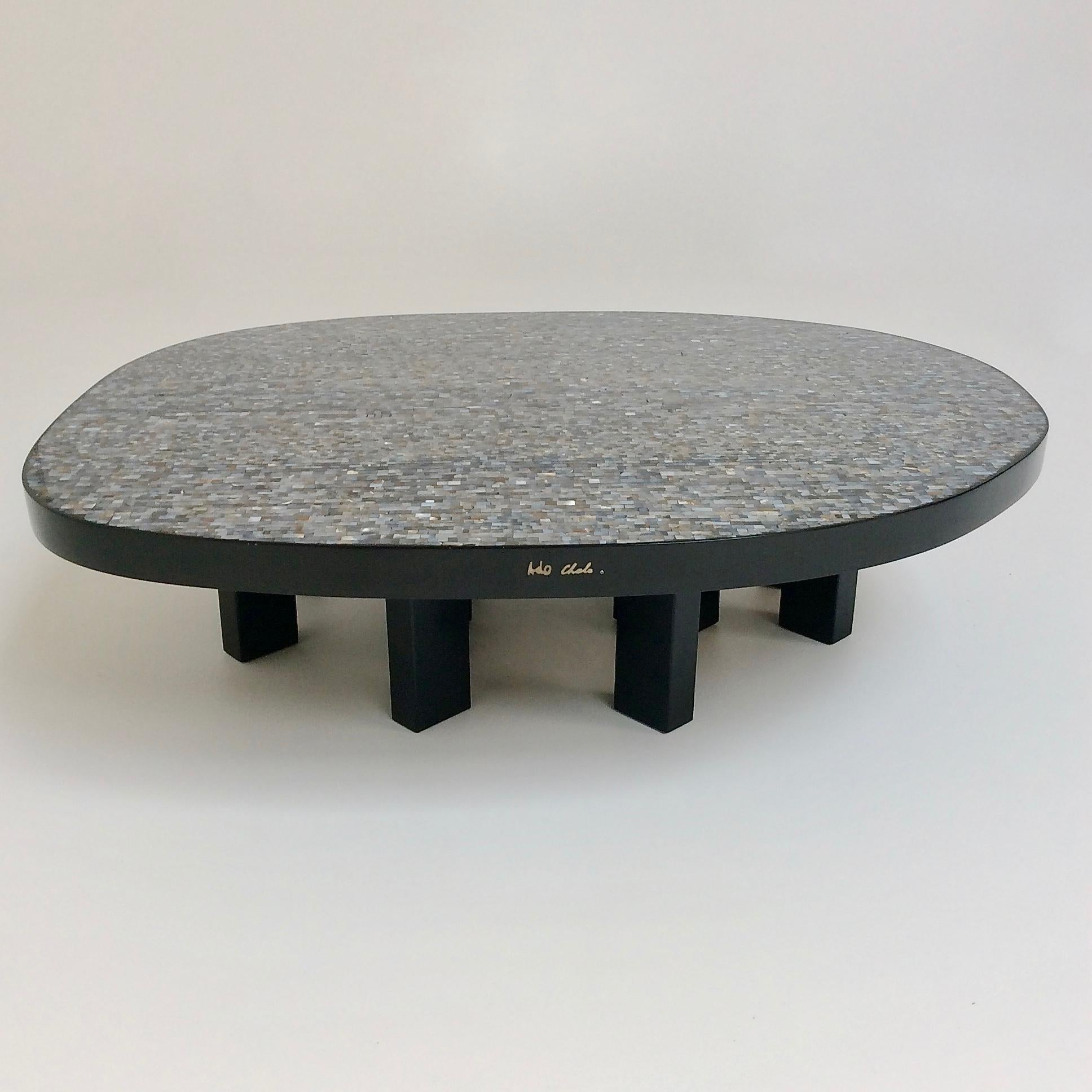 Mid-Century Modern Ado Chale Signed Freeform Mosaic of Chalcedony Agate Coffee Table