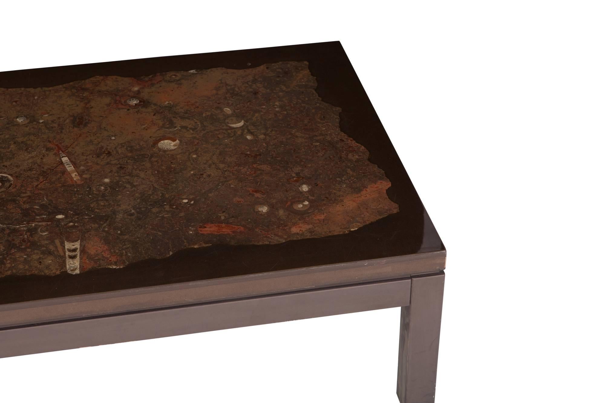 Late 20th Century Ado Chale Style Coffee Table with Fossil Inlay, 1970s