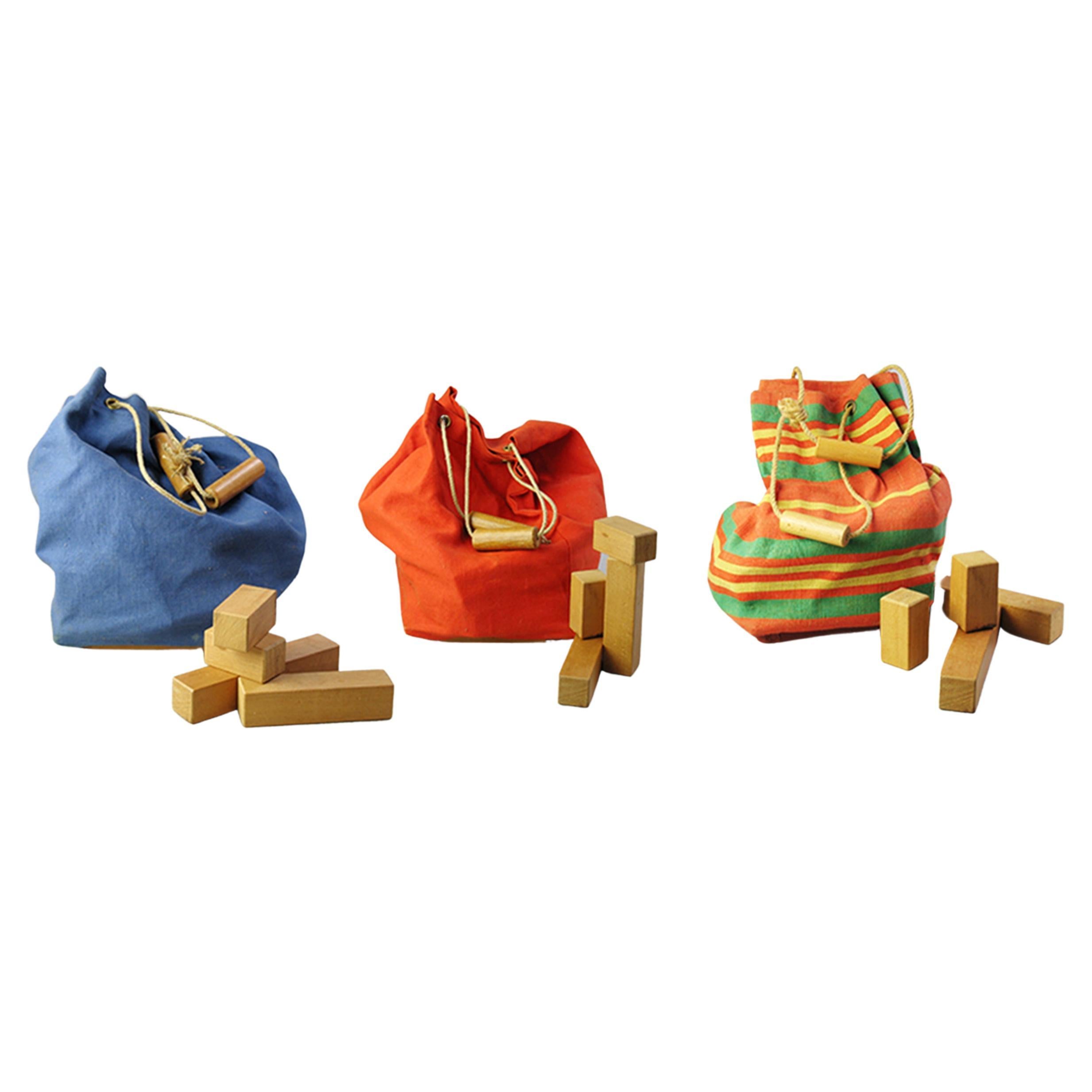 3 x ADO Ko Verzuu Children Toy Blocks bag, De Stijl, the Netherlands, 1950's