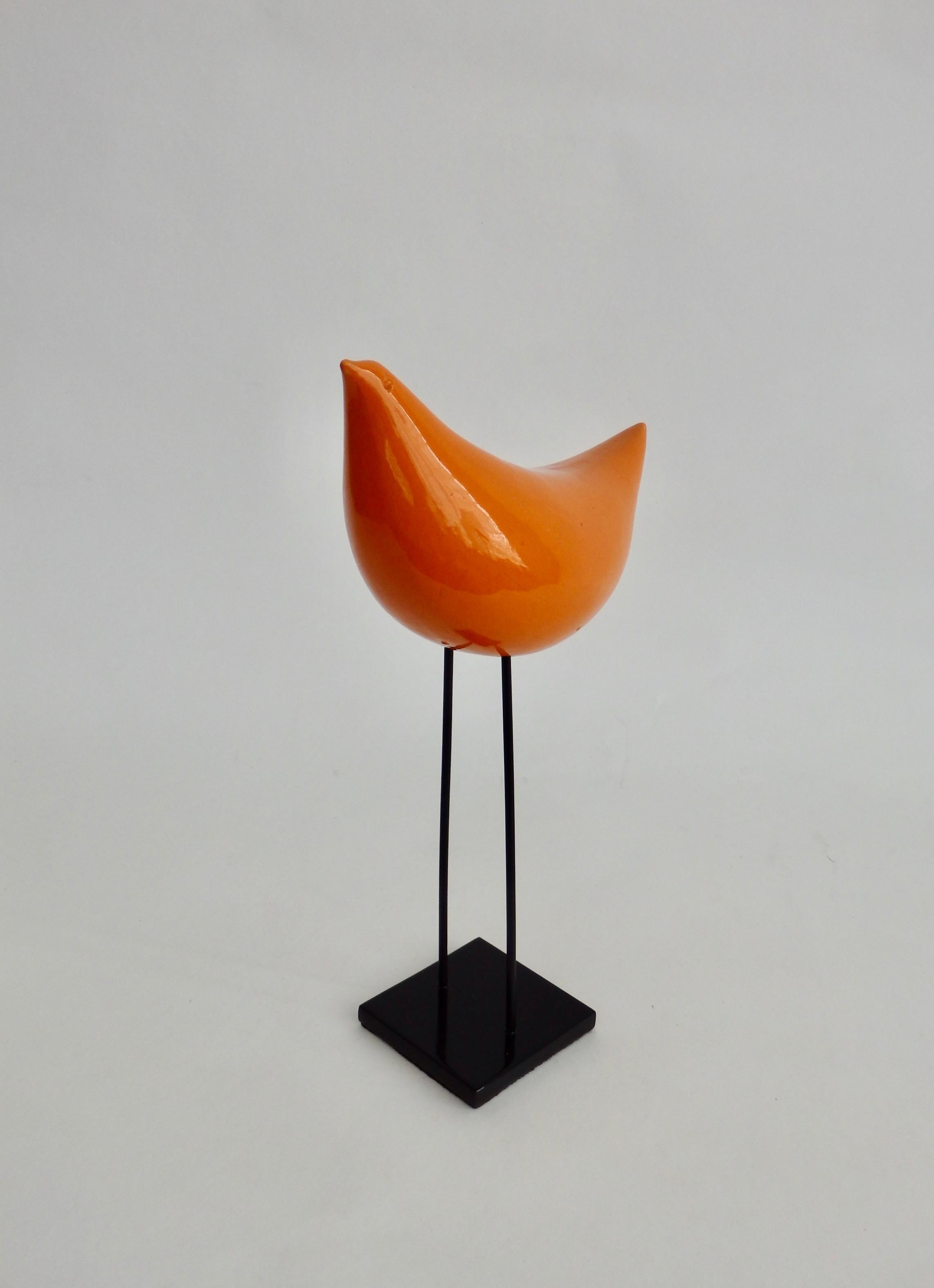 Steel Ado Londi for Bitossi Raymor Stylized Orange Bird Sculpture on Iron Base