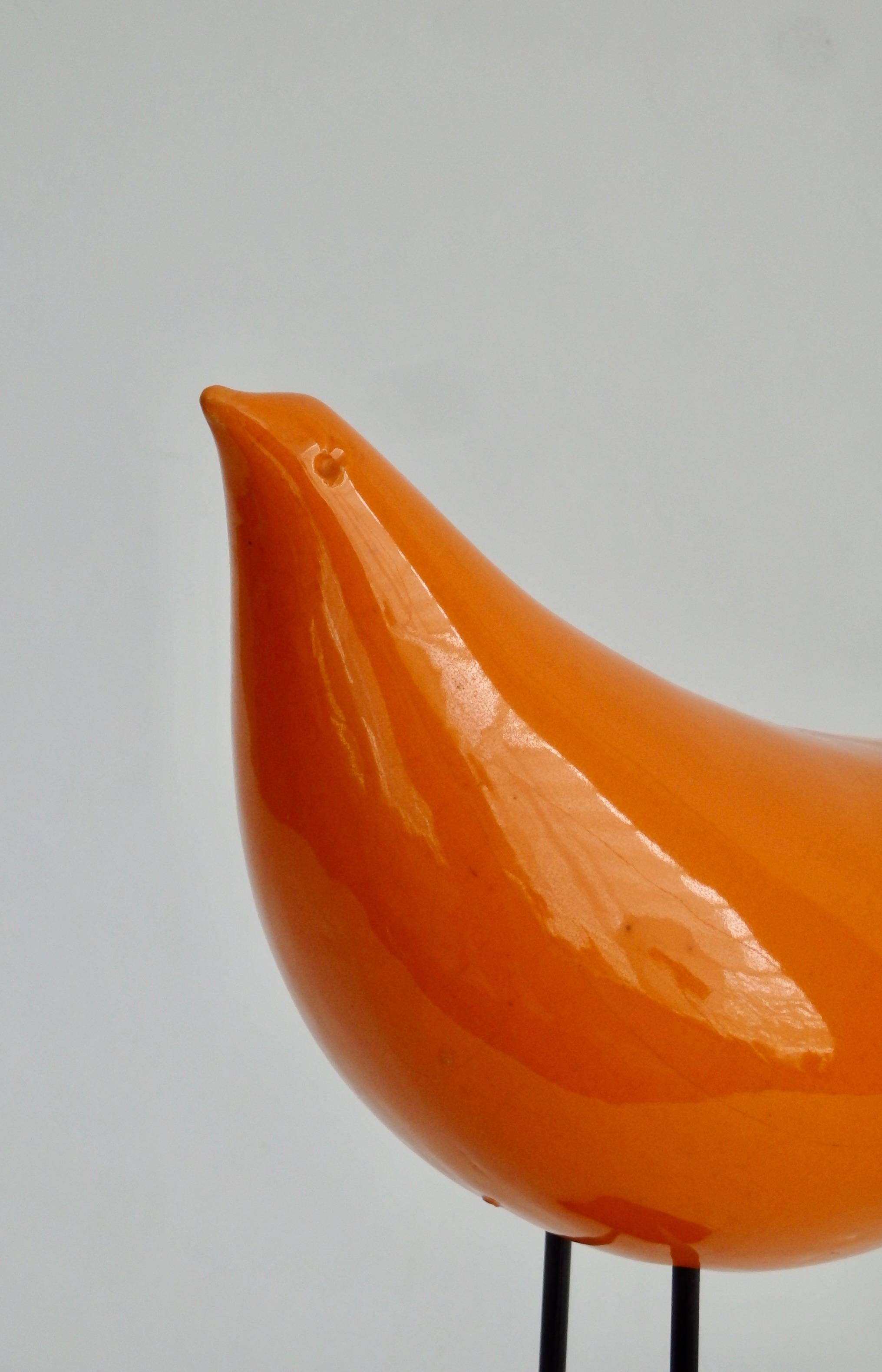 Ado Londi for Bitossi Raymor Stylized Orange Bird Sculpture on Iron Base 2