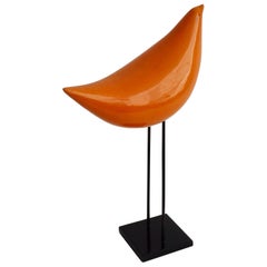 Ado Londi for Bitossi Raymor Stylized Orange Bird Sculpture on Iron Base