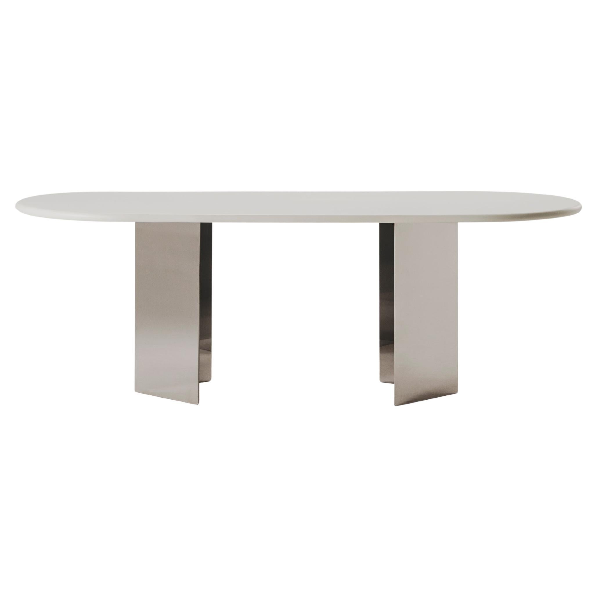 Table de salle à manger Adol en microciment et acier inoxydable par Marlot Baus