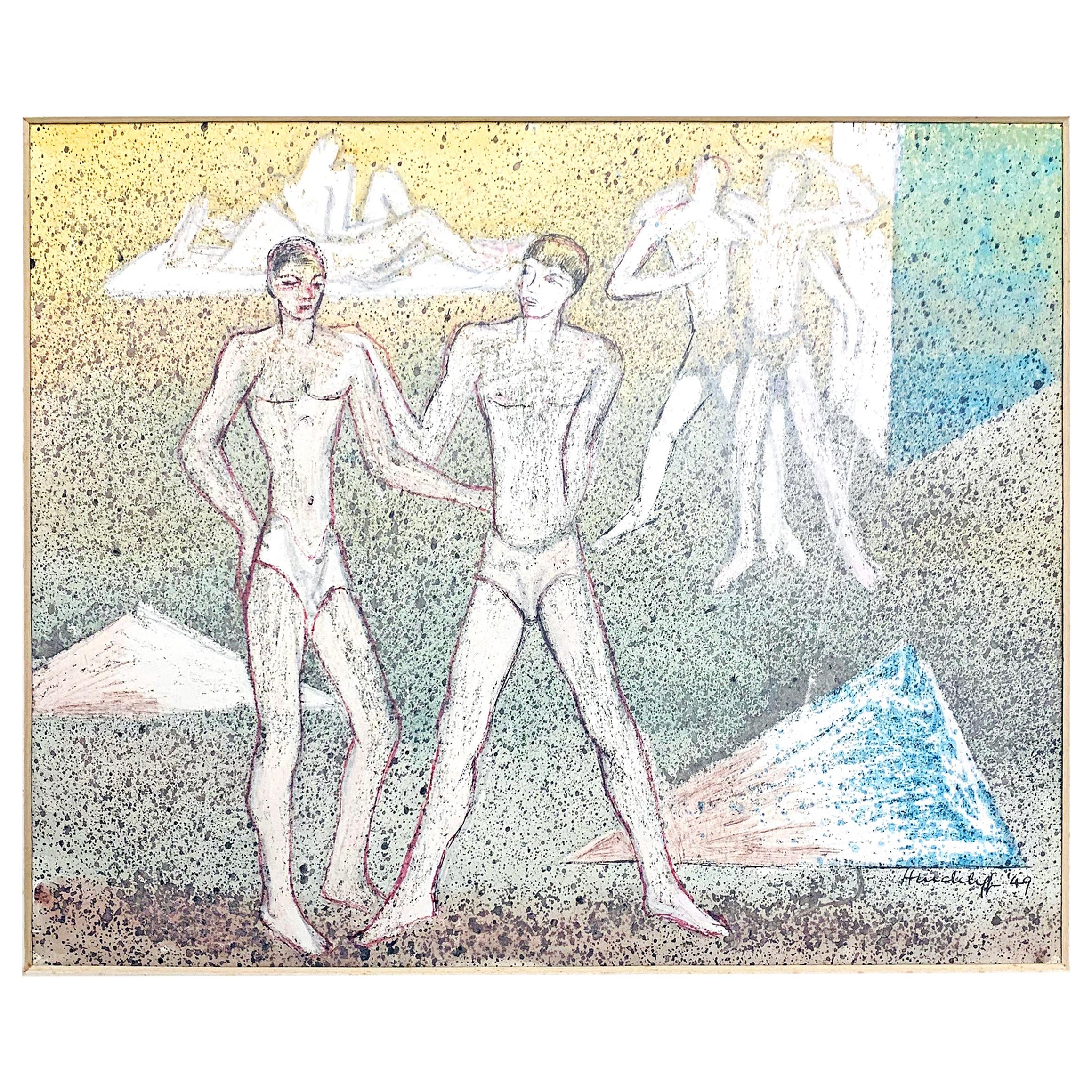 "Adolescent Parallels, " Midcentury Mural Design with Male Youths, 1949 For Sale