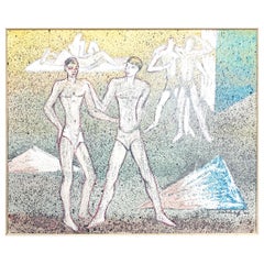 "Adolescent Parallels":: dessin mural du milieu du siècle avec des jeunes hommes:: 1949