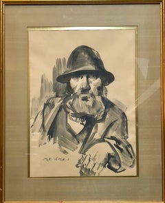 Israeli Judaica Rabbi Expressionist Gouachel Painting