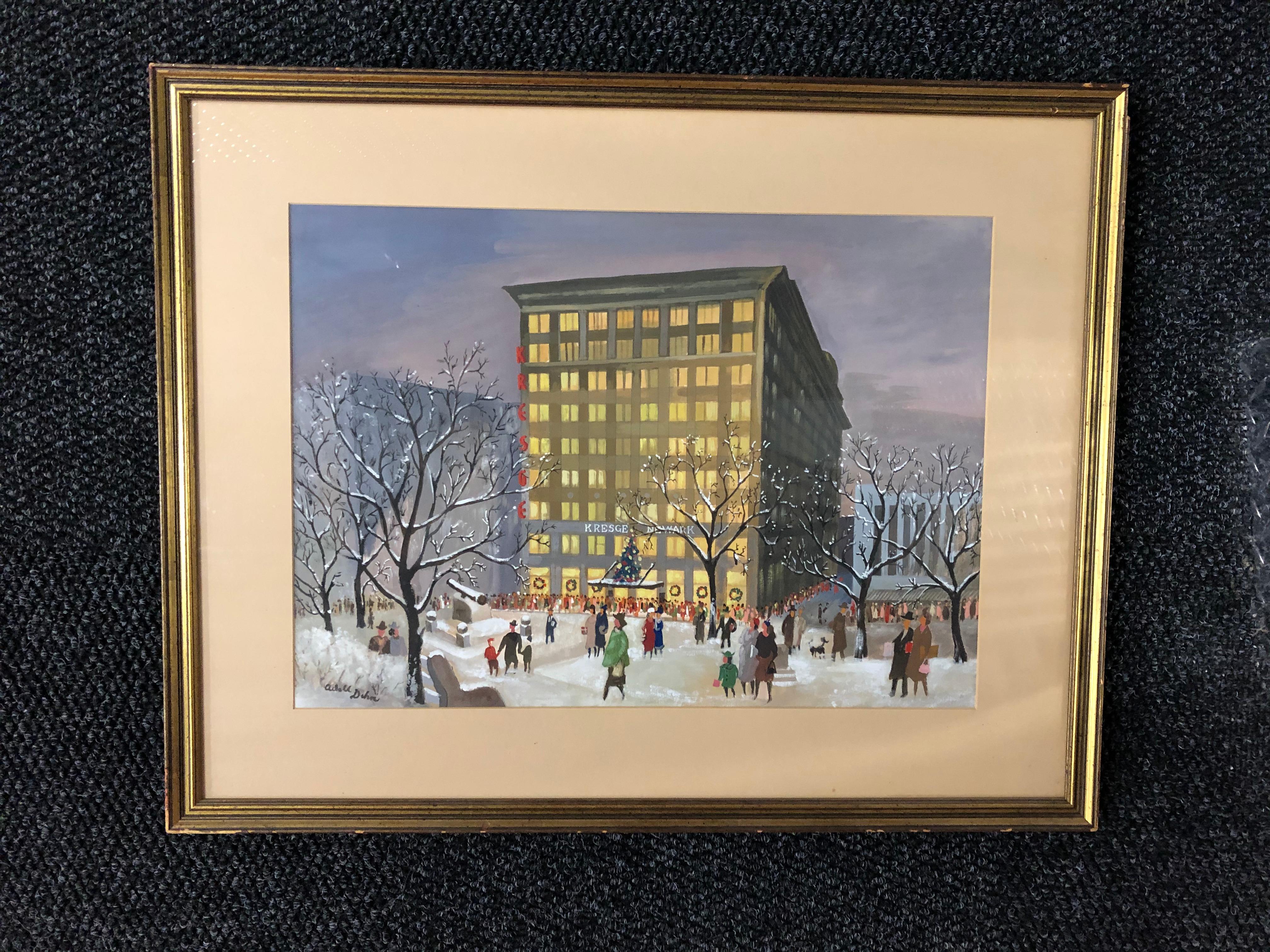 Adolf Dehn 1940's Kresge's a Natale - Painting di Adolf Arthur Dehn
