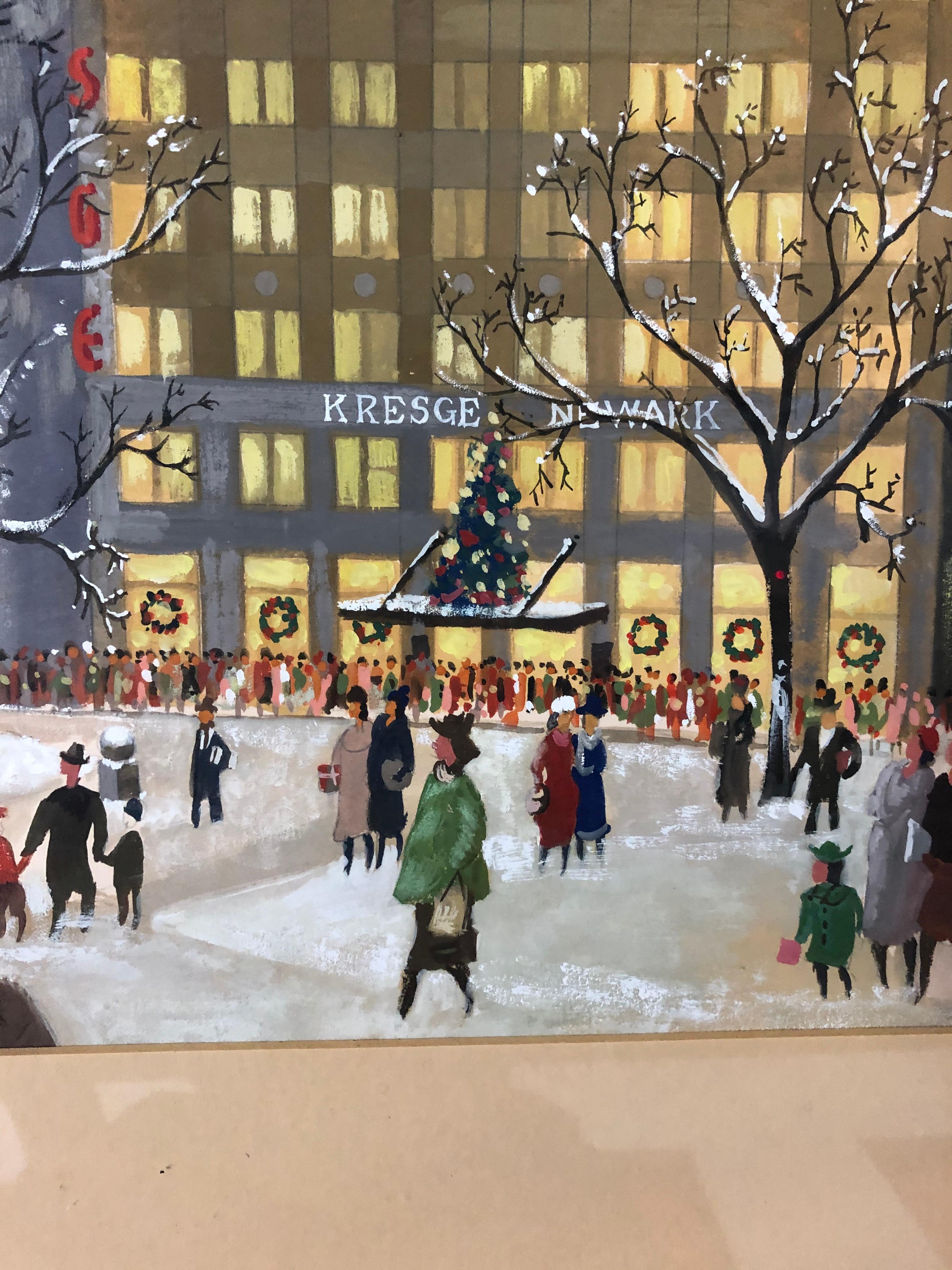 Adolf Dehn 1940s Kresge's at Christmas Time - Gray Figurative Painting by Adolf Arthur Dehn