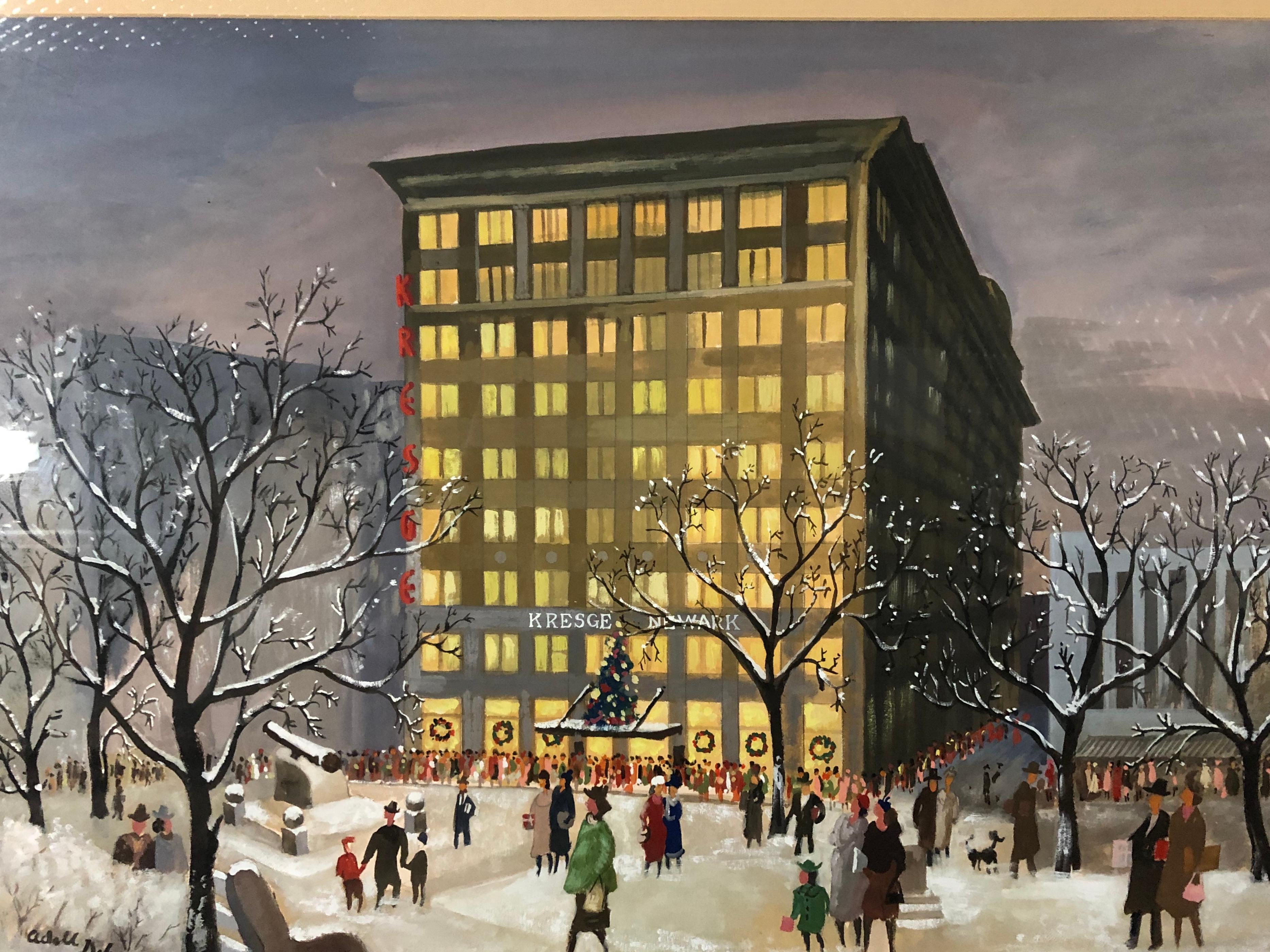 Figurative Painting di Adolf Arthur Dehn - Adolf Dehn 1940's Kresge's a Natale