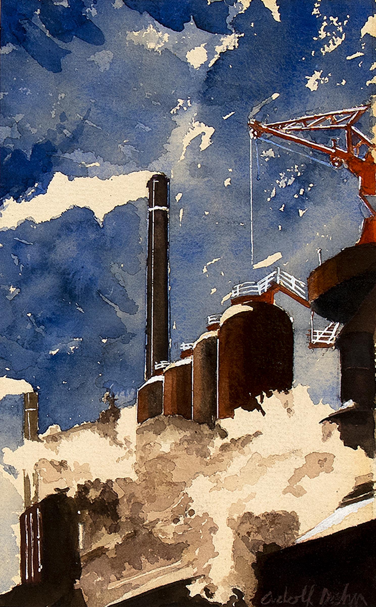 Colorado Fuel and Iron Company, Pueblo, Colorado, Modernist Watercolor Painting - Art by Adolf Arthur Dehn
