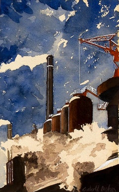 Colorado Fuel and Iron Company, Pueblo, Colorado, Modernist Watercolor Painting