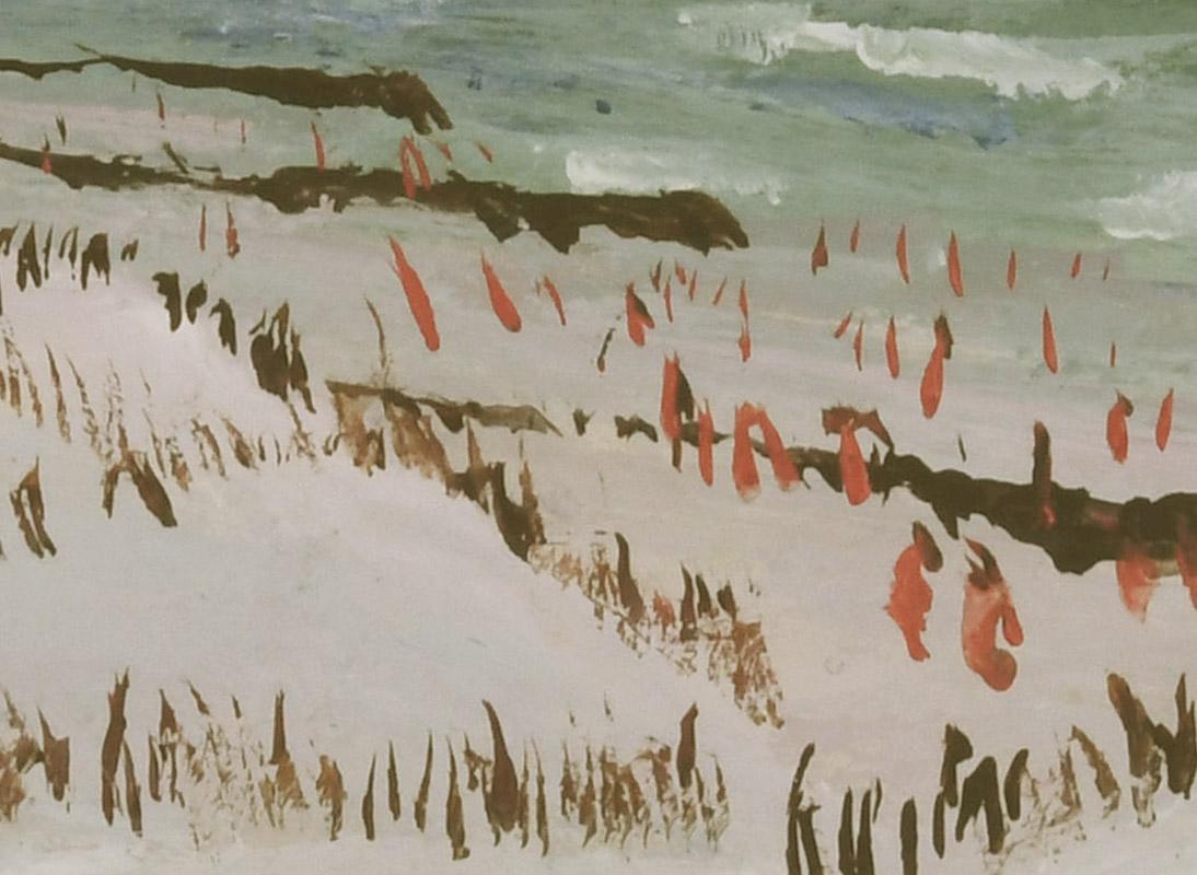 Jersey Shore III
Caseína sobre masonita, 1967
Firmado abajo a la derecha (ver foto)
Con iniciales, fecha y título en el verso
Procedencia:
Propiedad del artista
Virginia Dehn (viuda del artista)
Misiones de Dehn

Creado en la costa de Jersey.  La