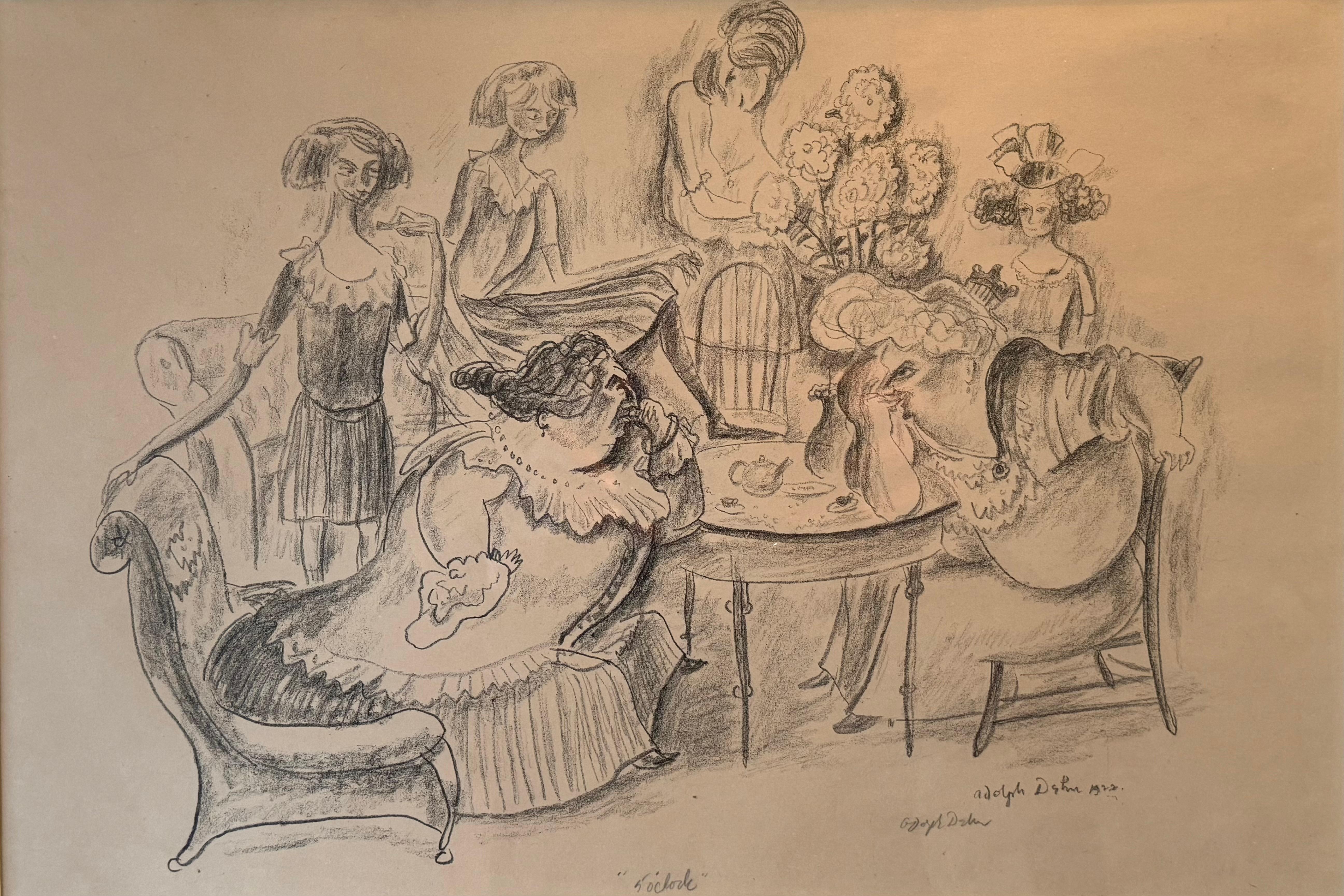 “5 O’Clock” - Brown Figurative Print by Adolf Arthur Dehn